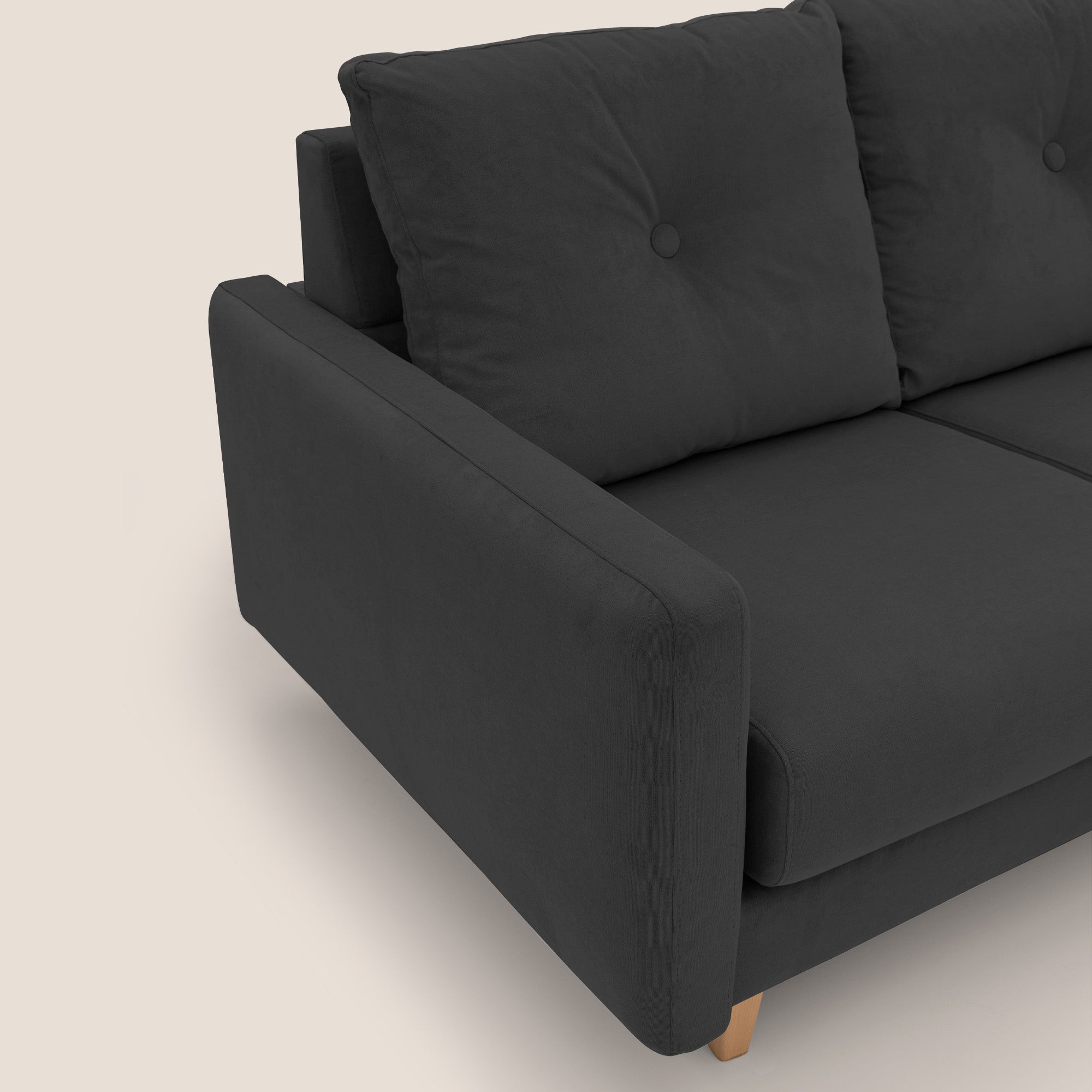 Matisse divano a 3 sedute allungabili e schienali in piuma d'oca in tessuto smacchiabile T17 nero - divani.store