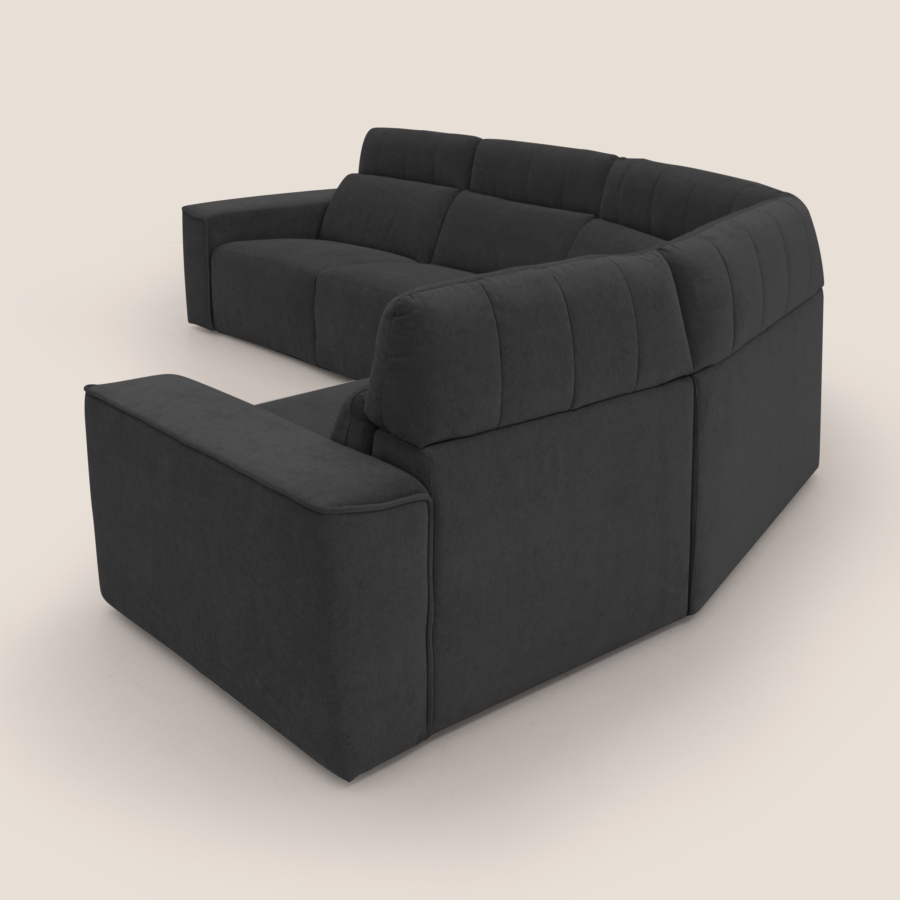 Clark Divano modulare angolare REVERSIBILE con opzione relax elettrico in tessuto smacchiabile impermeabile T17 nero - divani.store