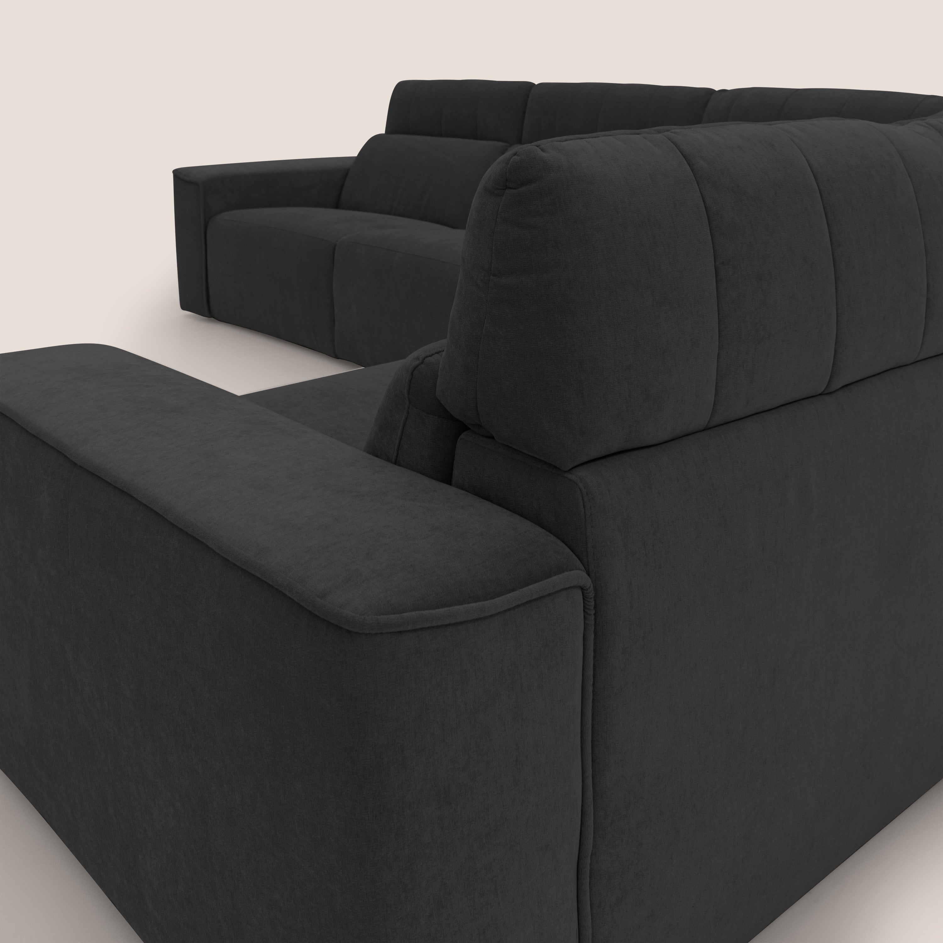 Clark Divano modulare angolare REVERSIBILE con opzione relax elettrico in tessuto smacchiabile impermeabile T17 nero - divani.store