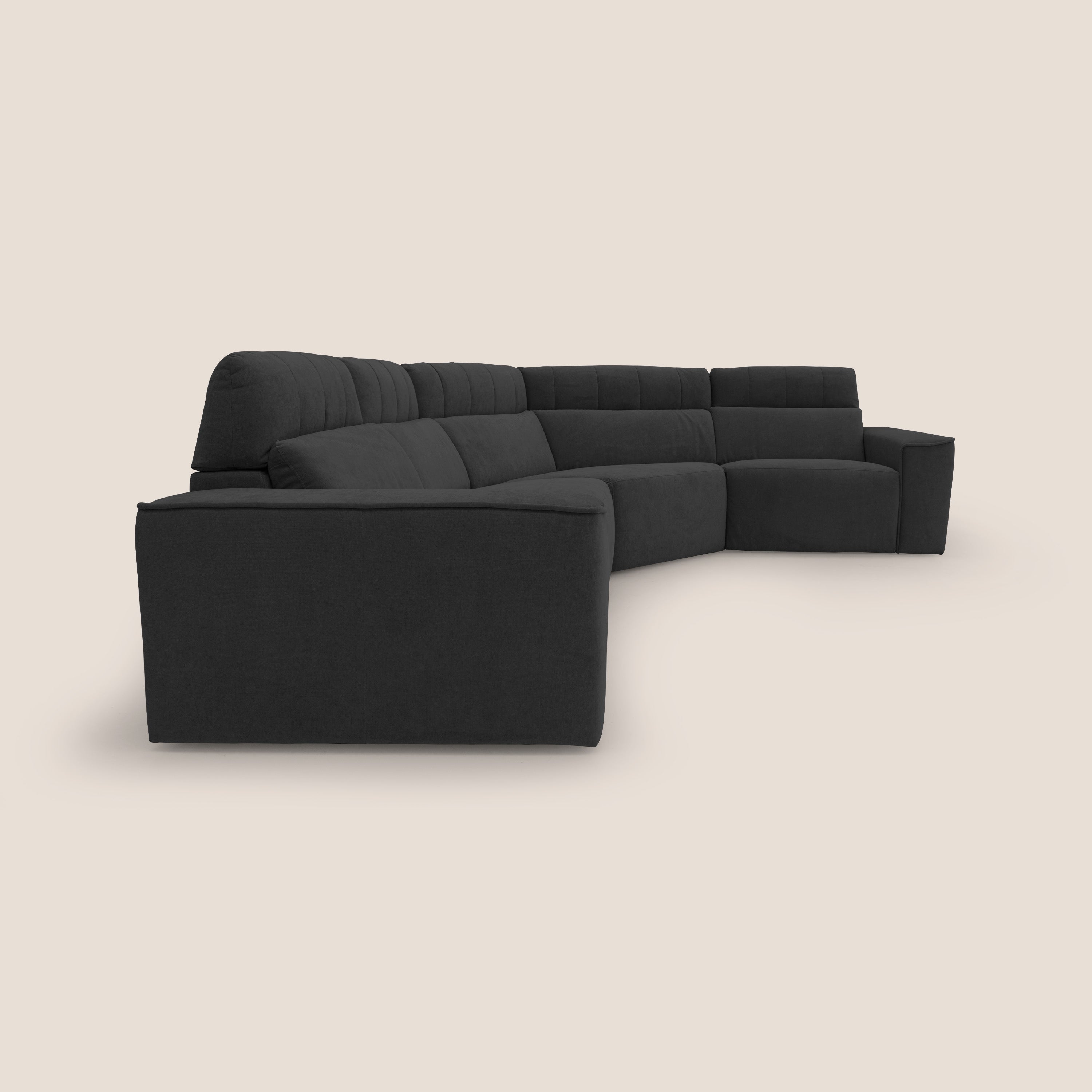 Clark Divano modulare angolare REVERSIBILE con opzione relax elettrico in tessuto smacchiabile impermeabile T17 nero - divani.store