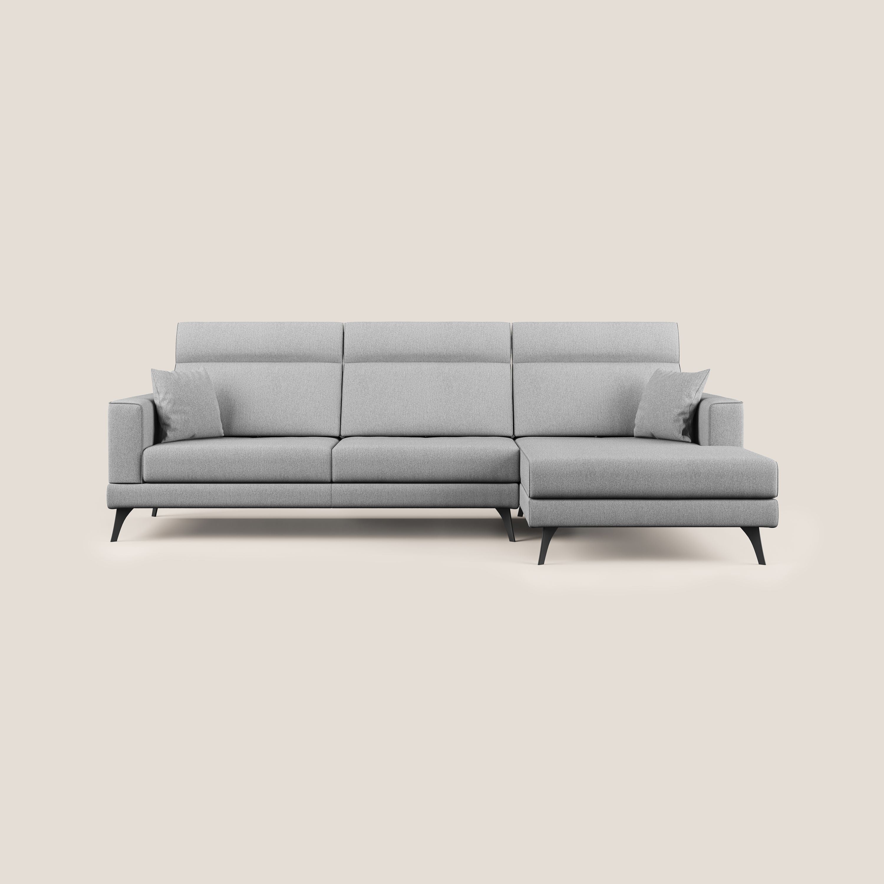 Slide Divano angolare con schienali traslanti e poggiatesta regolabili in tessuto smacchiabile T05 grigio - divani.store