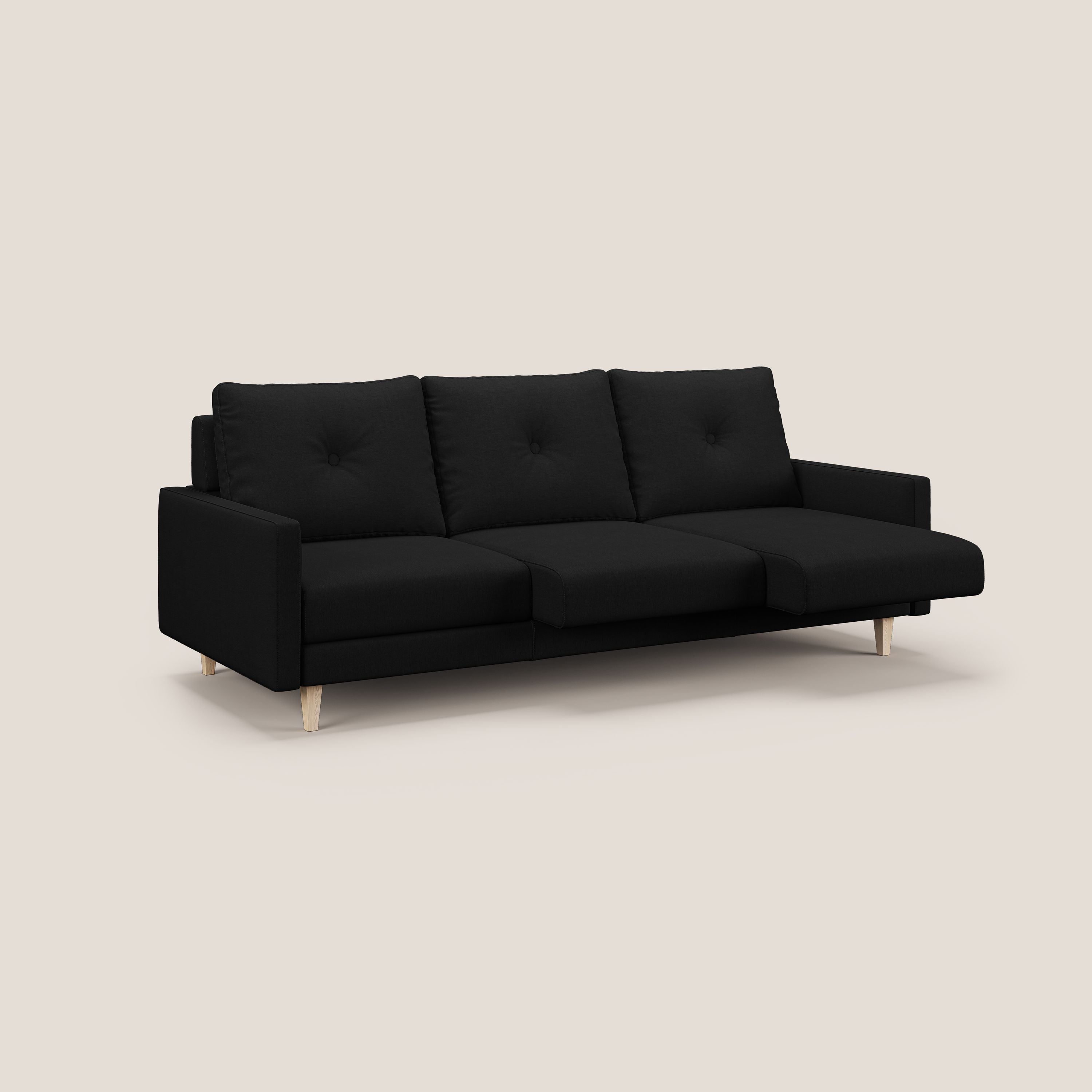 Matisse divano a 3 sedute allungabili e schienali in piuma d'oca in tessuto smacchiabile T17 nero - divani.store