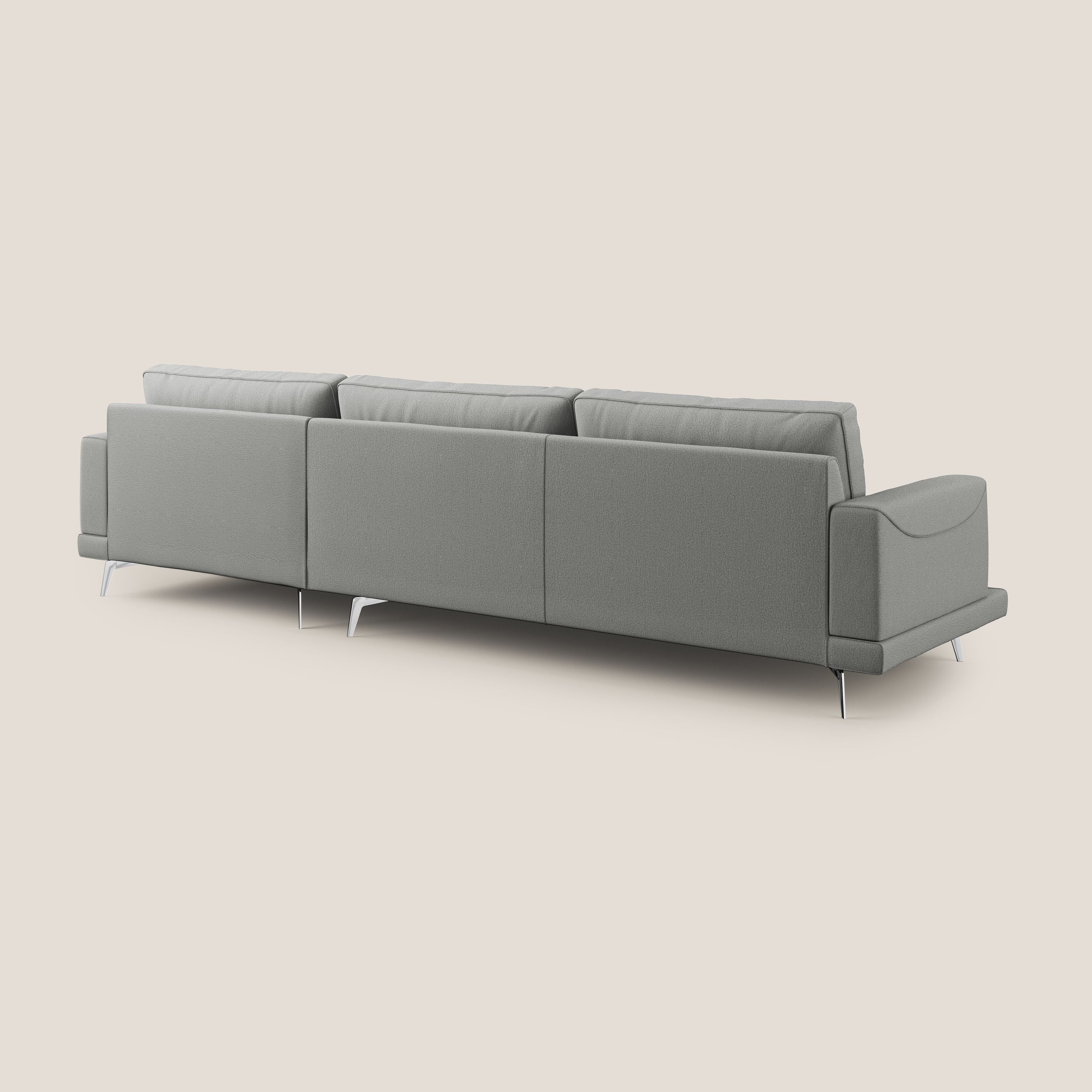 Dorian divano moderno angolare con penisola in tessuto morbido antimacchia T05 grigio - divani.store