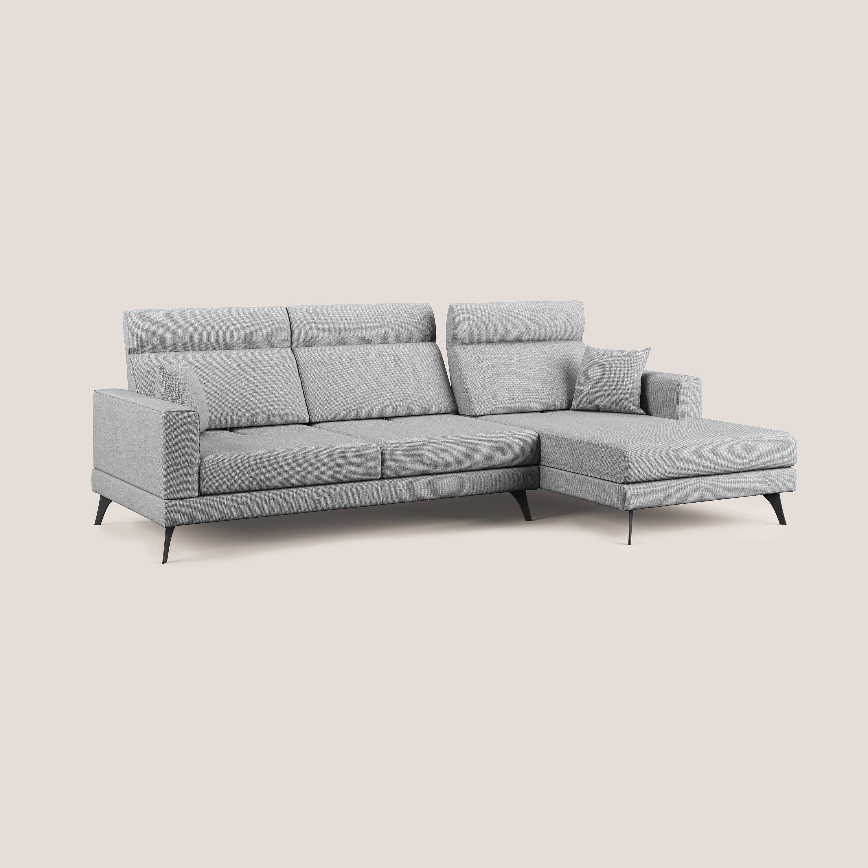 Slide Divano angolare con schienali traslanti e poggiatesta regolabili in tessuto smacchiabile T05 grigio - divani.store