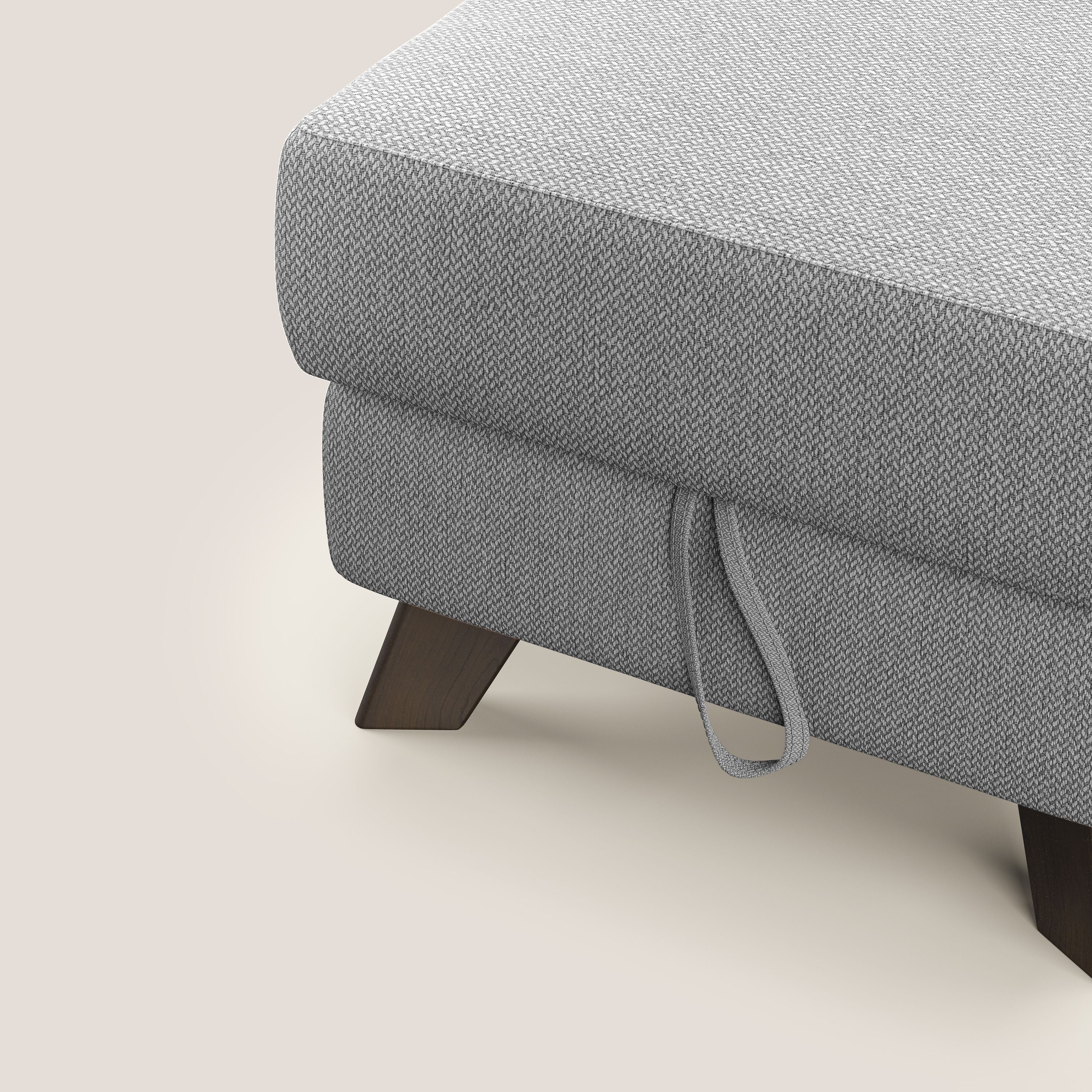 Moon Pouf contenitore e piedini alti in tessuto smacchiabile con acqua T05 grigio - divani.store