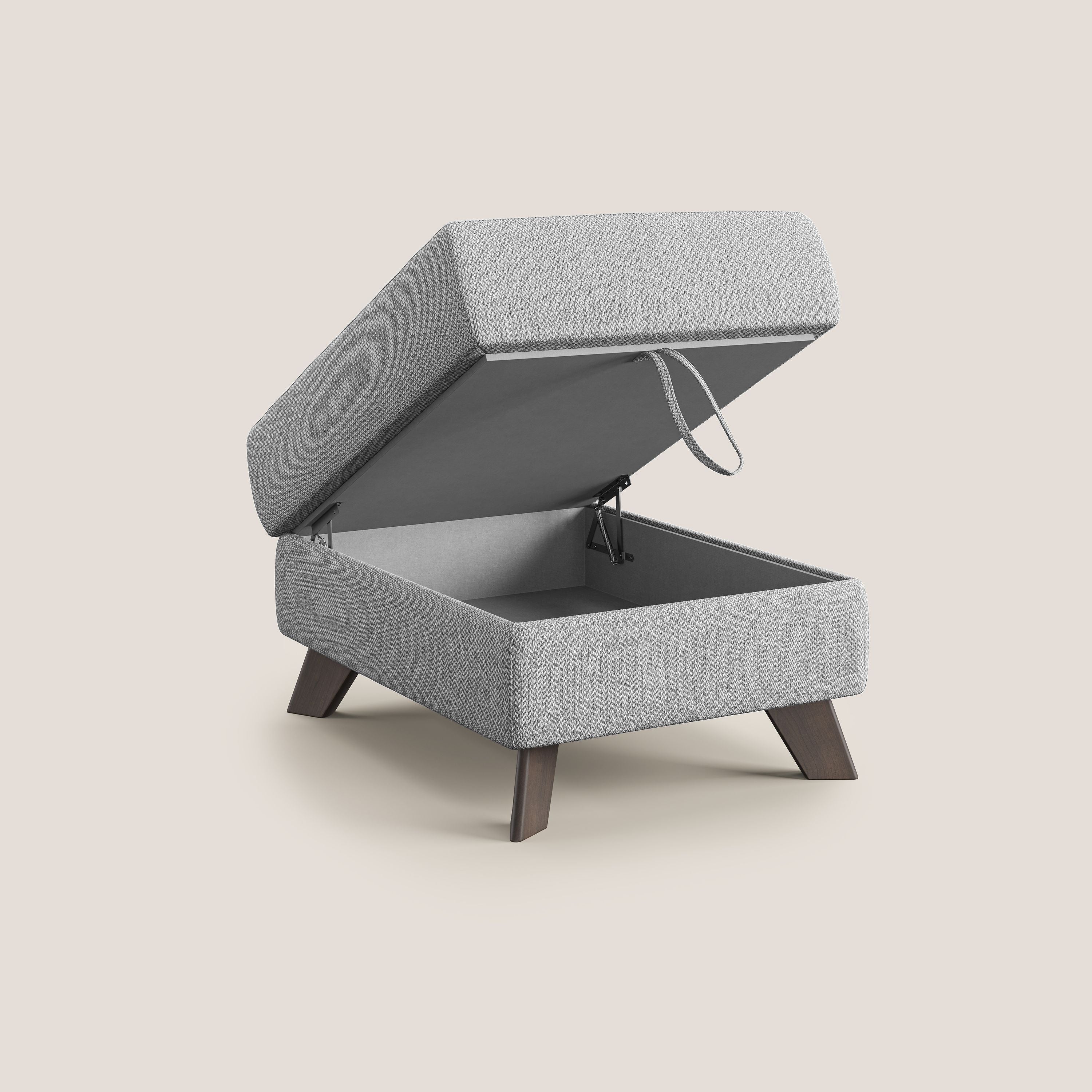 Moon Pouf contenitore e piedini alti in tessuto smacchiabile con acqua T05 grigio - divani.store