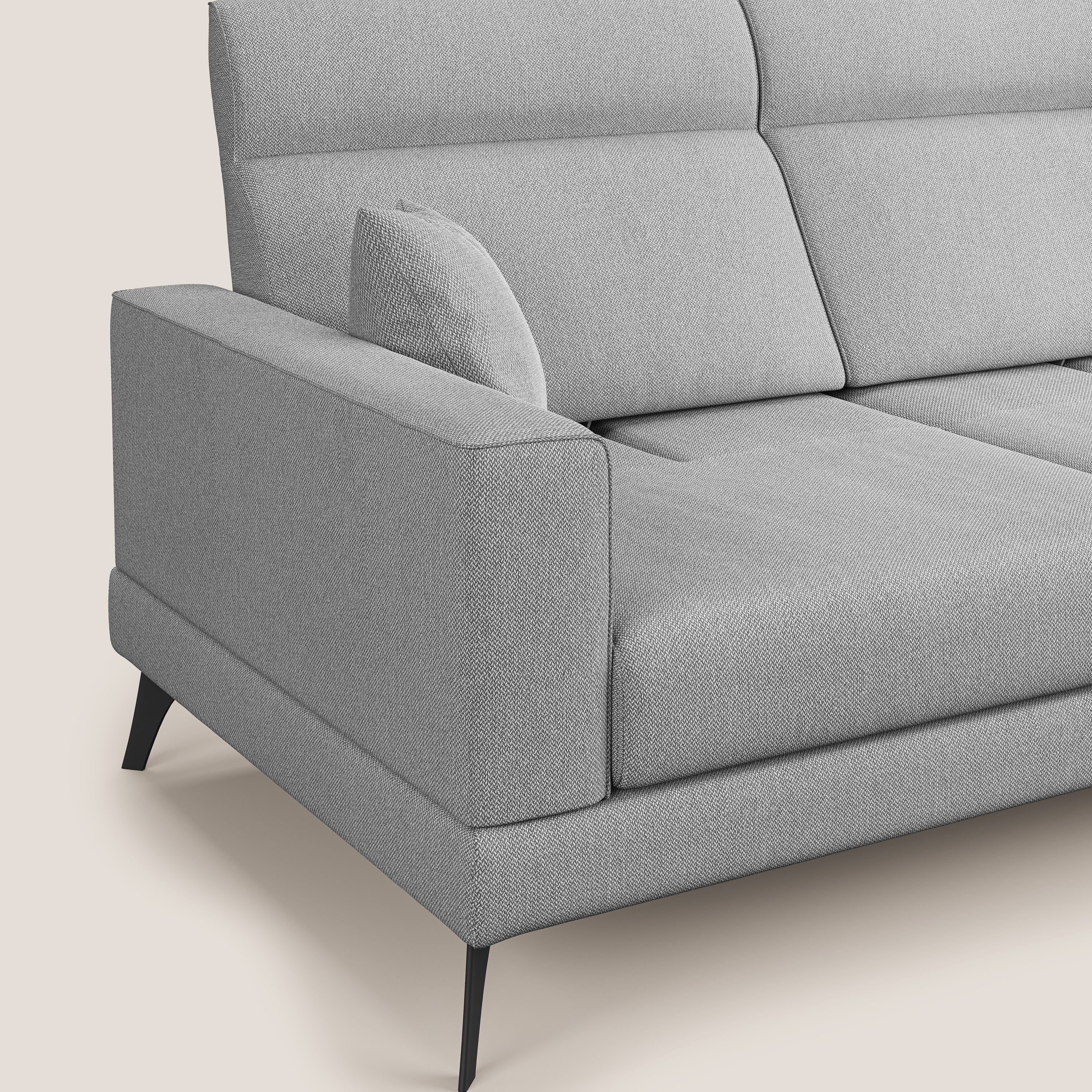 Slide Divano angolare con schienali traslanti e poggiatesta regolabili in tessuto smacchiabile T05 grigio - divani.store