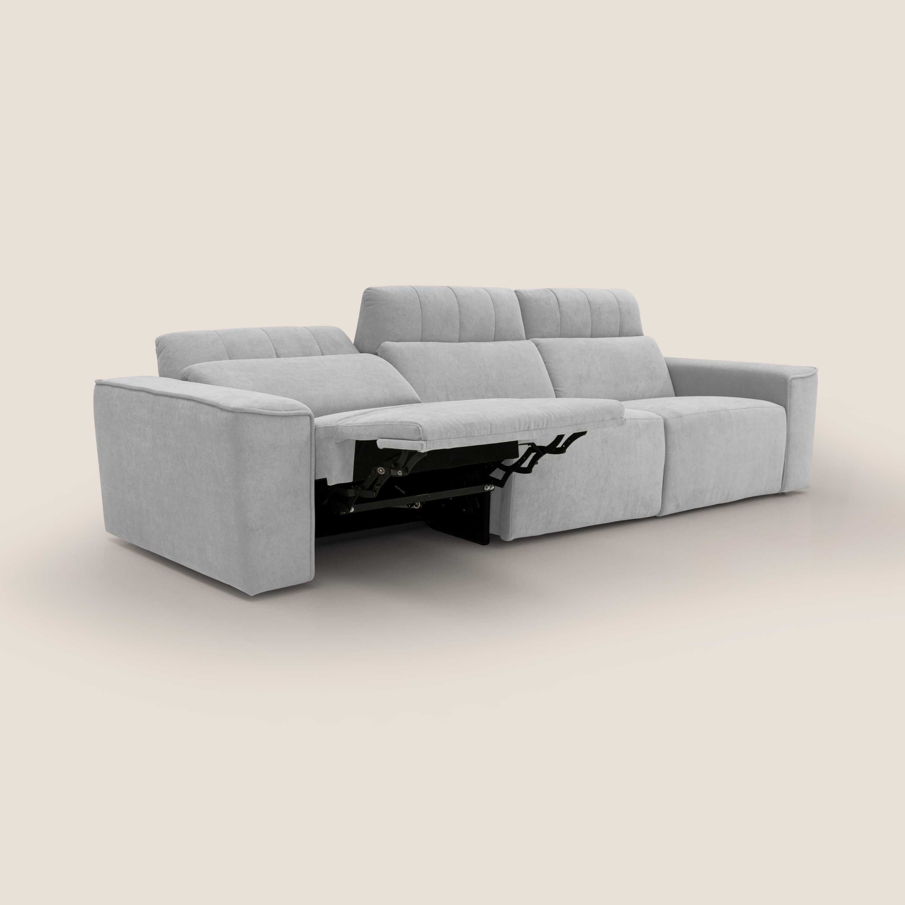 Clark Divano modulare 3 sedute con opzione relax elettrico in tessuto smacchiabile impermeabile T17 grigio - divani.store