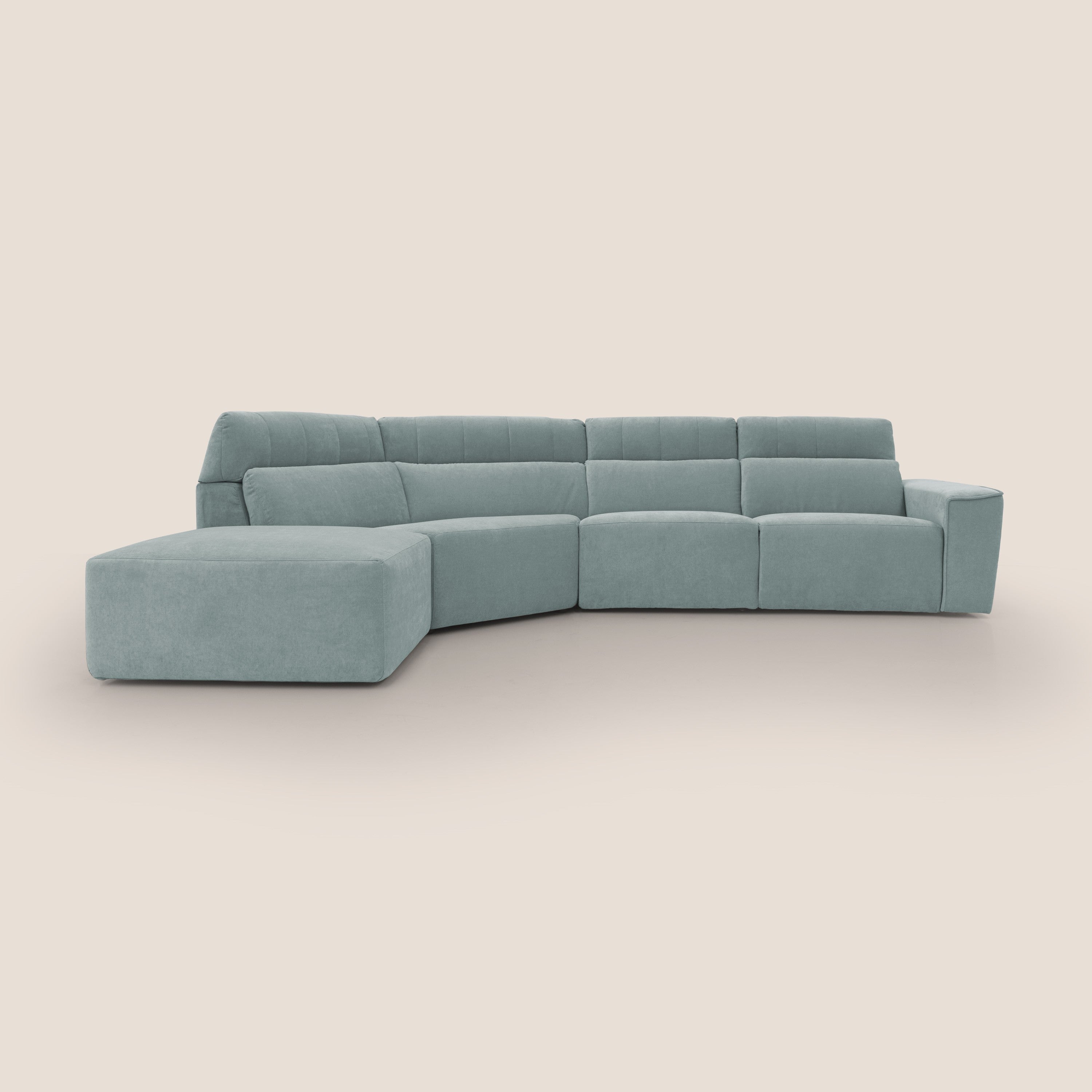 Clark Divano angolare con opzione relax elettrico in tessuto smacchiabile impermeabile T17 verde acqua - divani.store