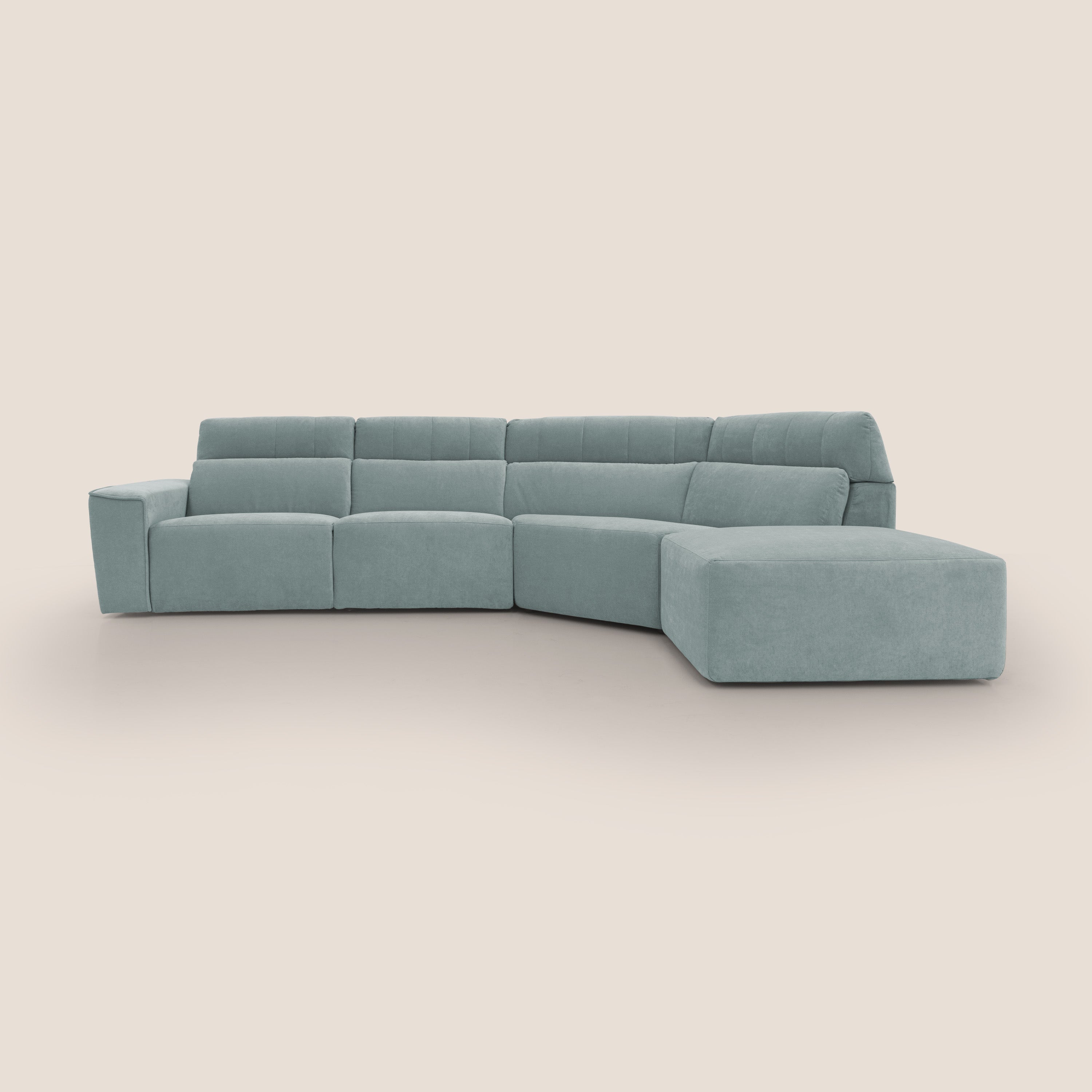 Clark Divano angolare con opzione relax elettrico in tessuto smacchiabile impermeabile T17 verde acqua - divani.store