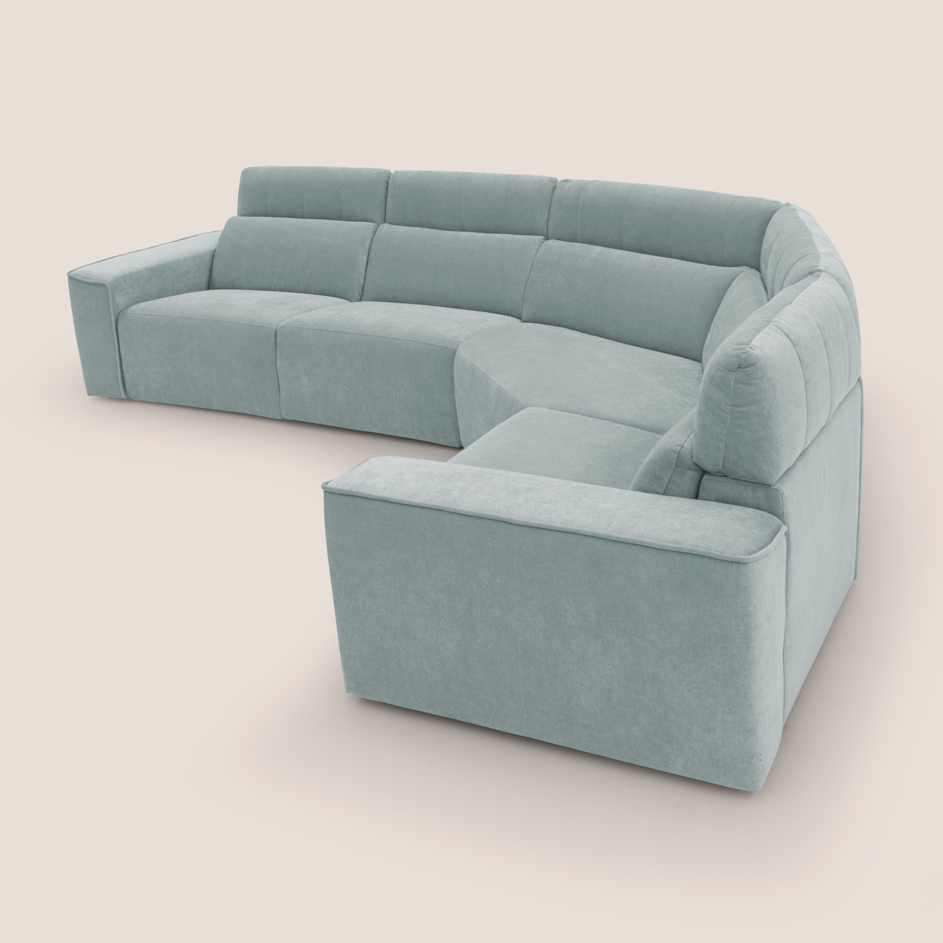 Clark Divano modulare angolare REVERSIBILE con opzione relax elettrico in tessuto smacchiabile impermeabile T17 verde acqua - divani.store