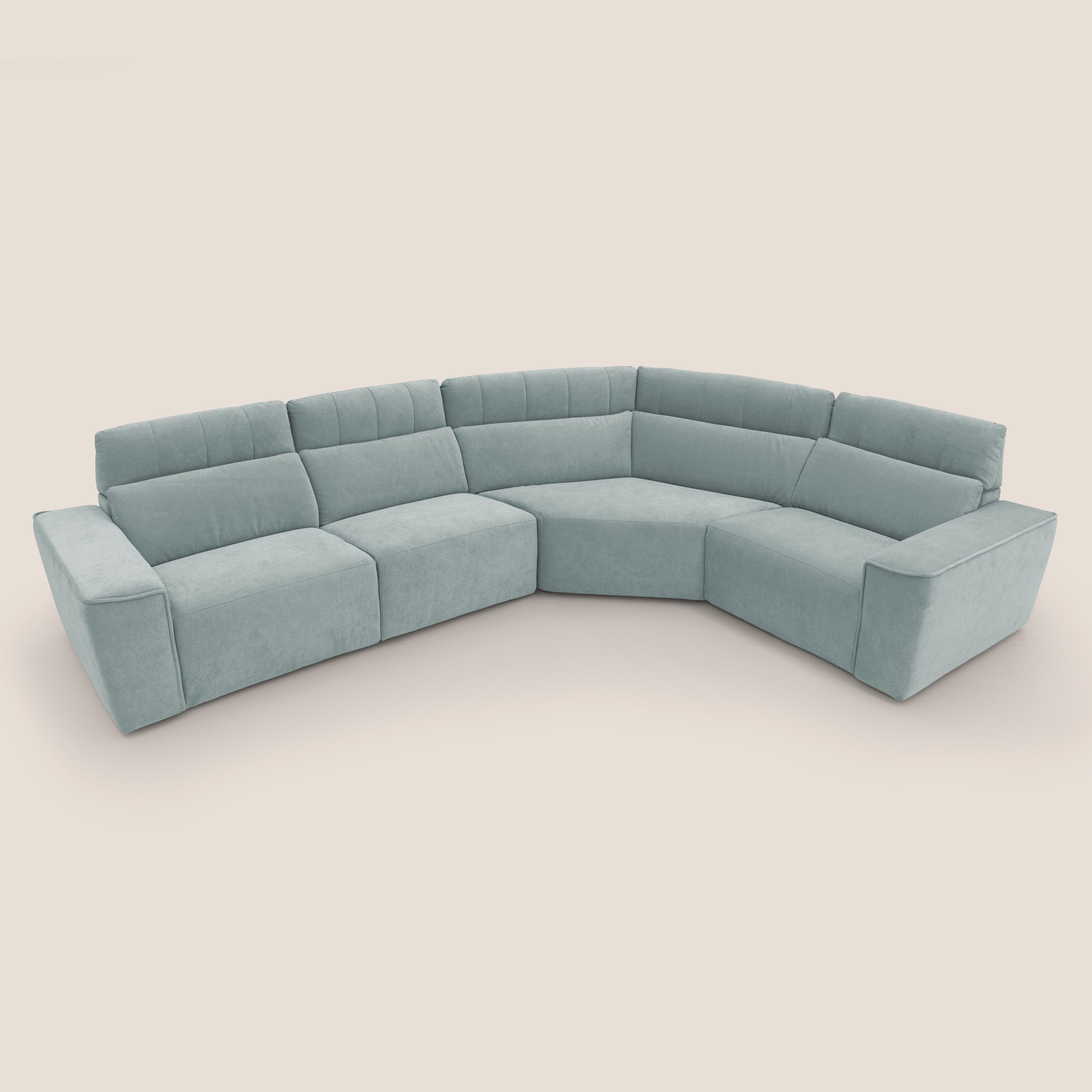 Clark Divano modulare angolare REVERSIBILE con opzione relax elettrico in tessuto smacchiabile impermeabile T17 verde acqua - divani.store