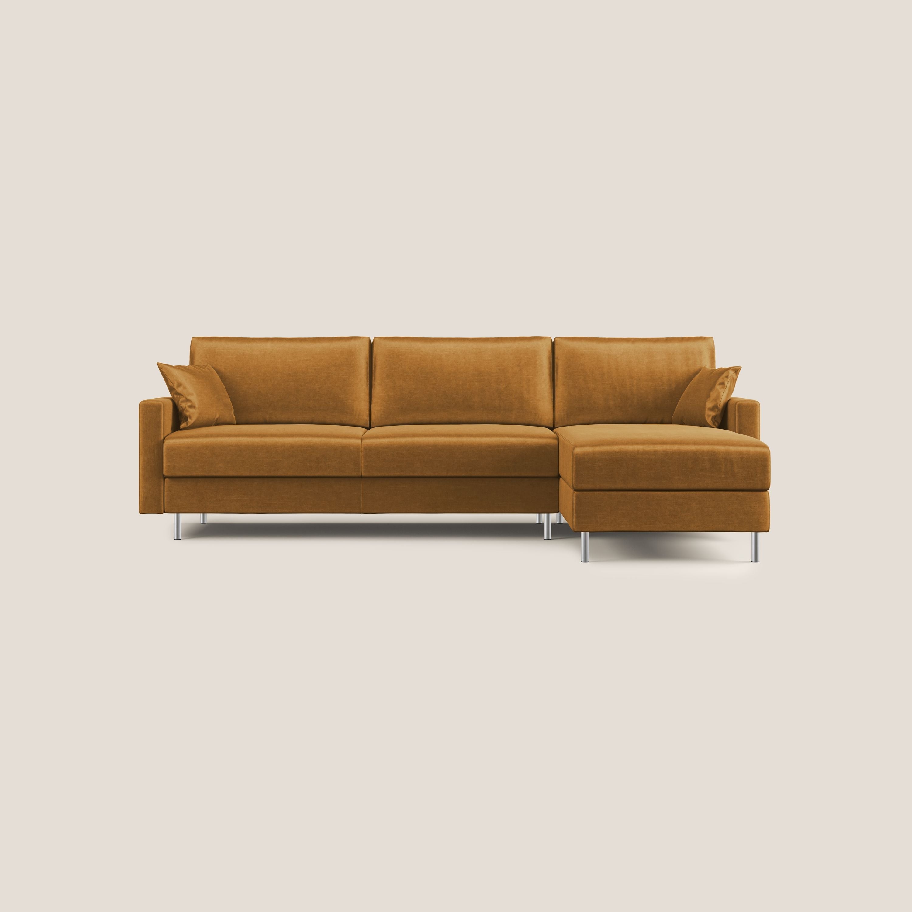 Andromeda divano letto angolare in velluto morbido impermeabile T01 oro - divani.store