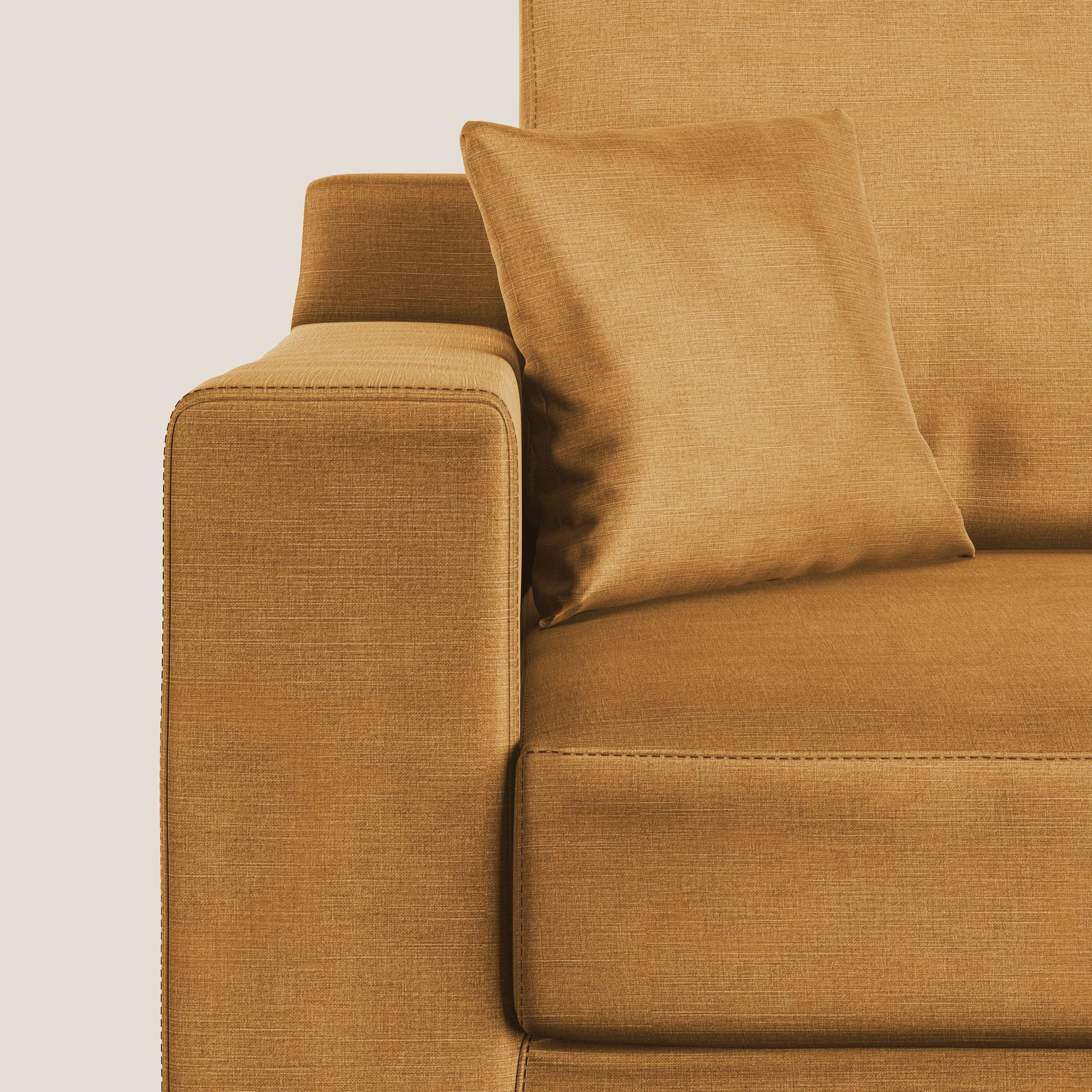 Michael divano moderno angolare con penisola in morbido velluto impermeabile T01 oro - divani.store