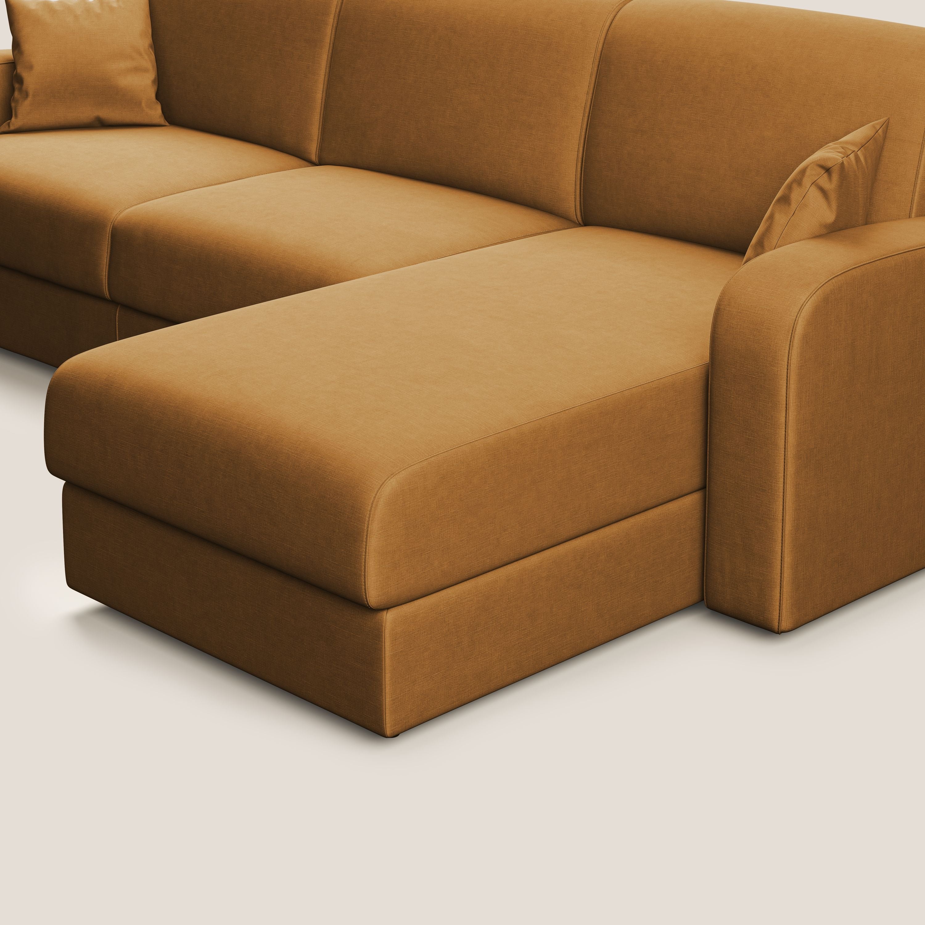 Lebron Divano letto angolare con penisola in velluto morbido T01 oro - divani.store