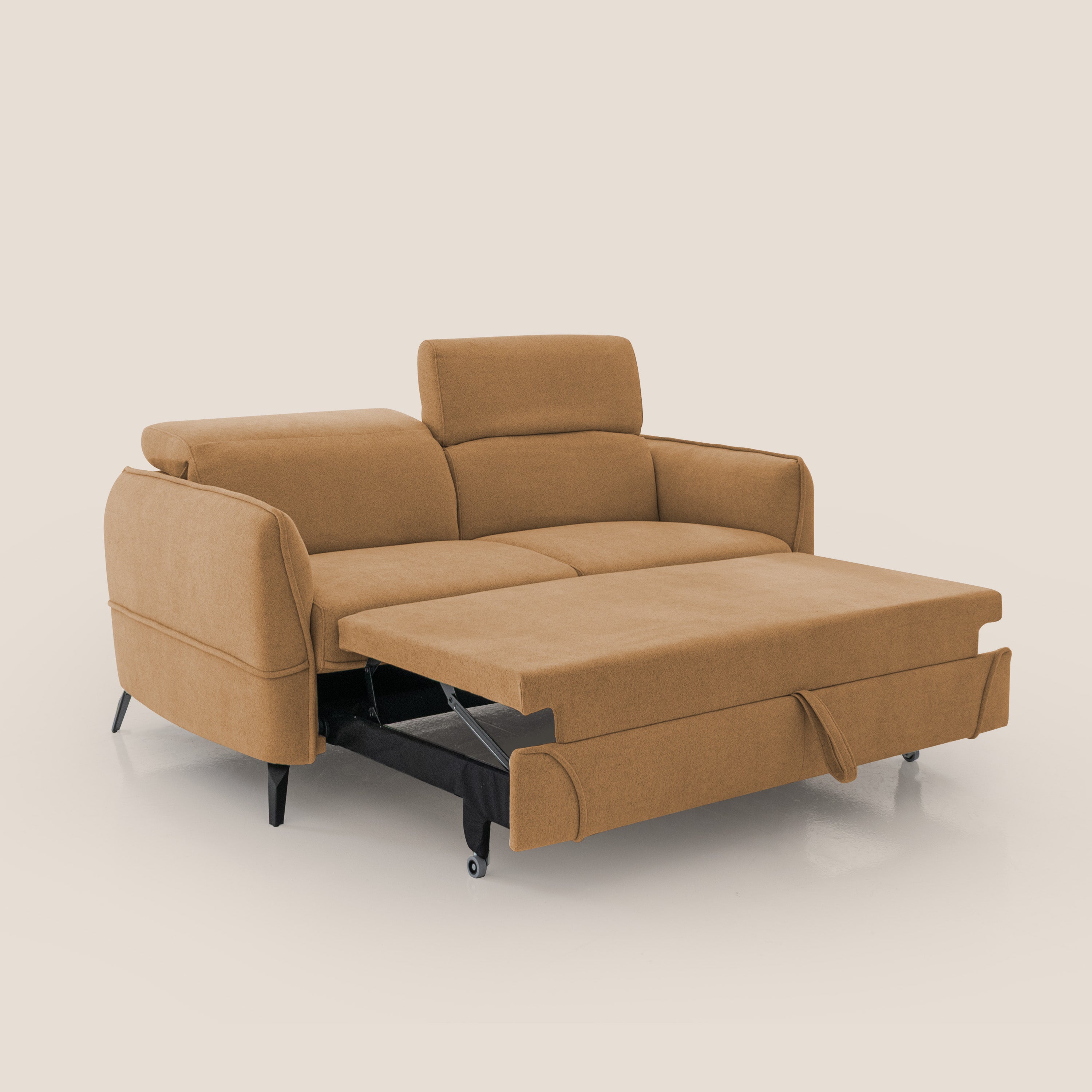 Bloom Divano con poggiapiedi estraibile piedini alti e poggiatesta reclinabili in tessuto bouclé impermeabile T07 arancio - divani.store