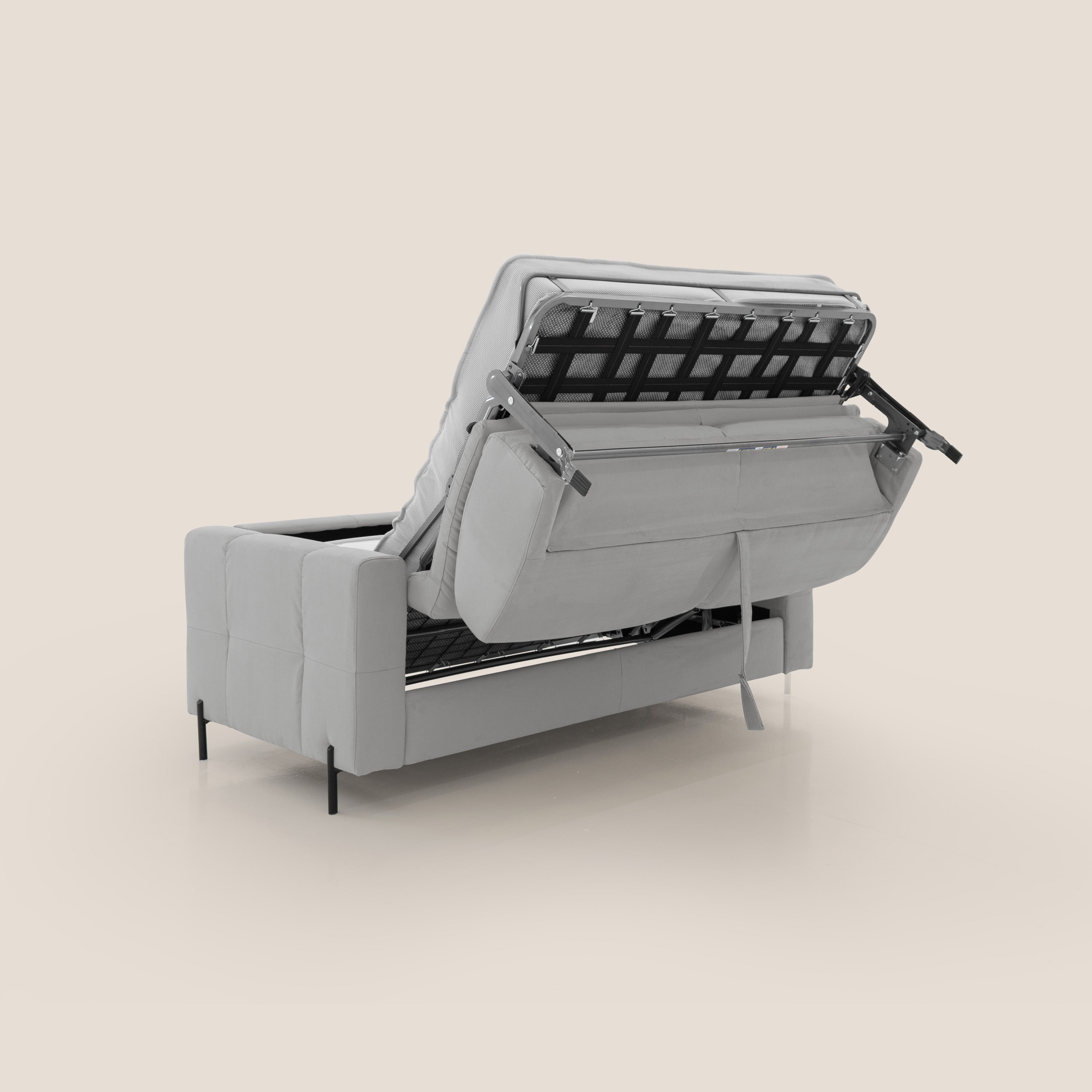 Ortensia divano letto materasso H18 cm con piedi alti in elegante microfibra smacchiabile T11 grigio chiaro - divani.store