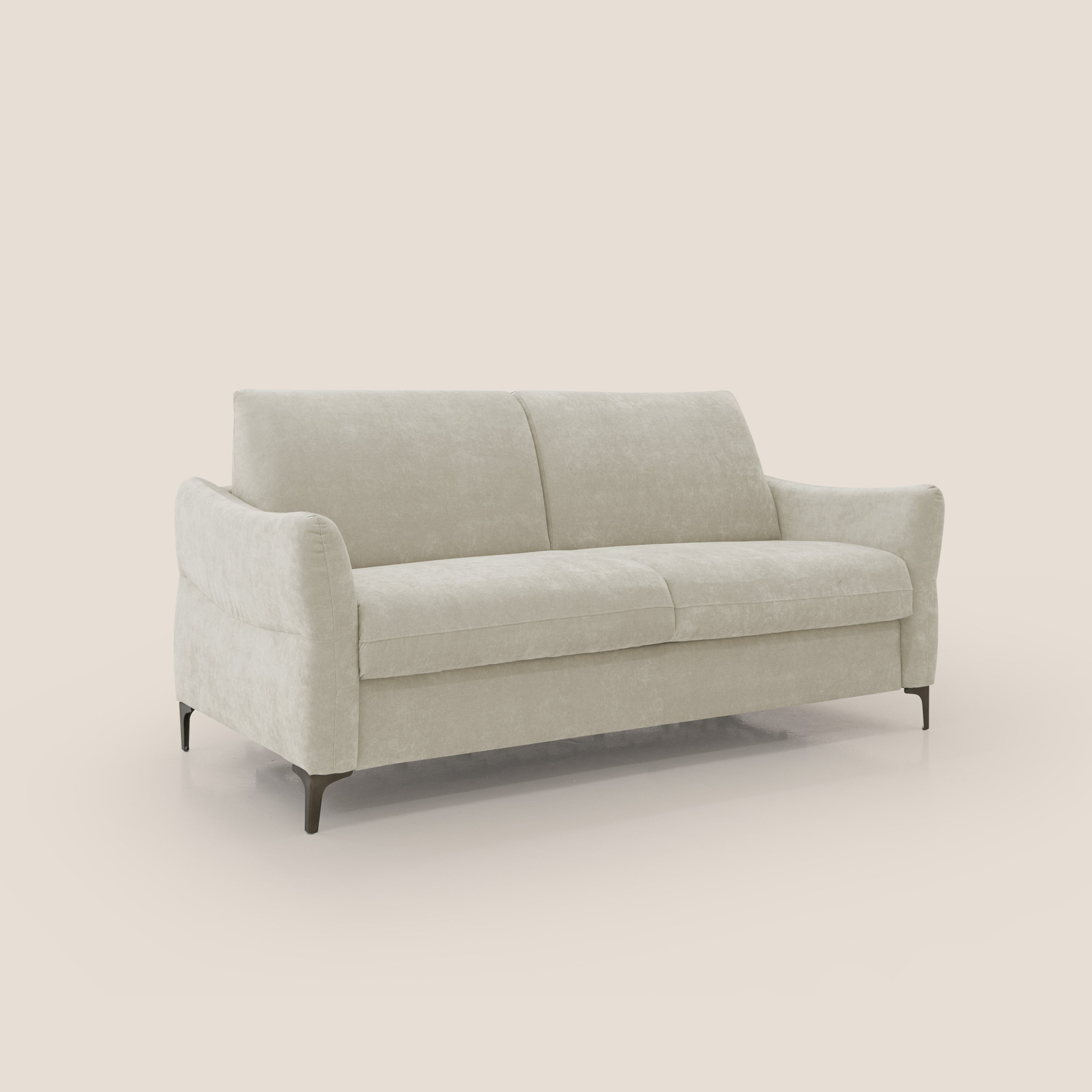 Dalia divano letto con materasso H18 cm e piedi alti in raffinato tessuto smacchiabile T17 panna - divani.store