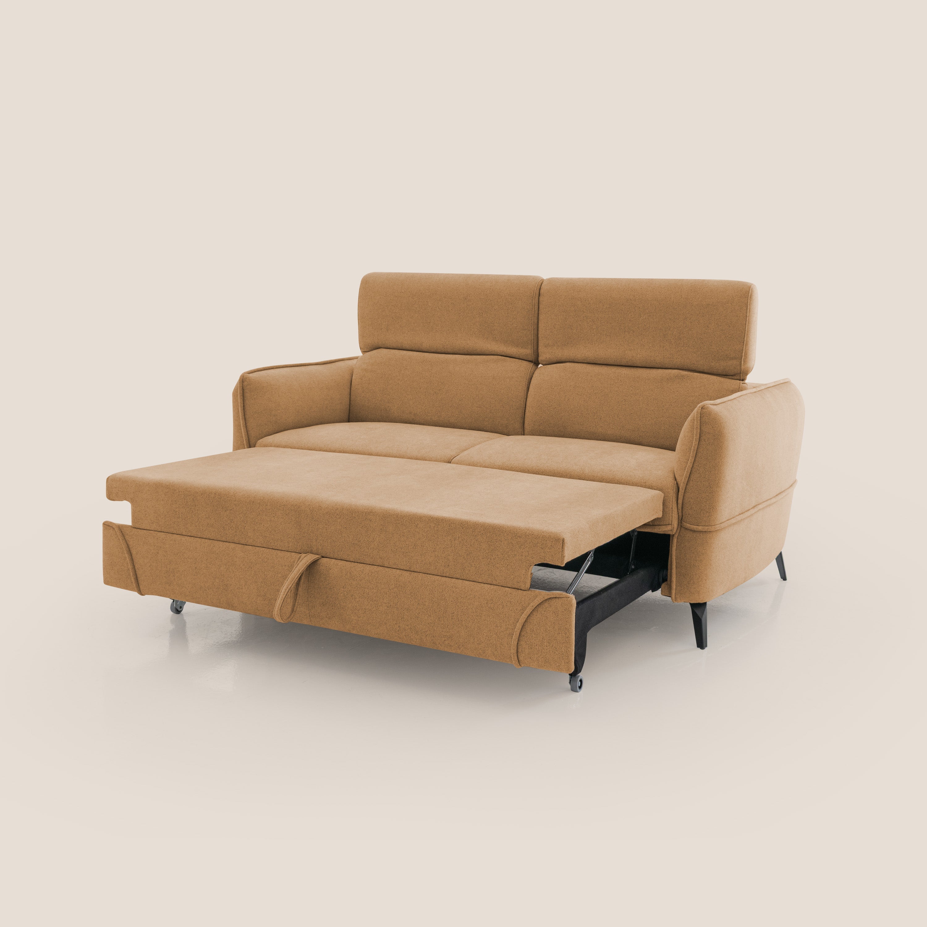 Bloom Divano con poggiapiedi estraibile piedini alti e poggiatesta reclinabili in tessuto bouclé impermeabile T07 arancio - divani.store