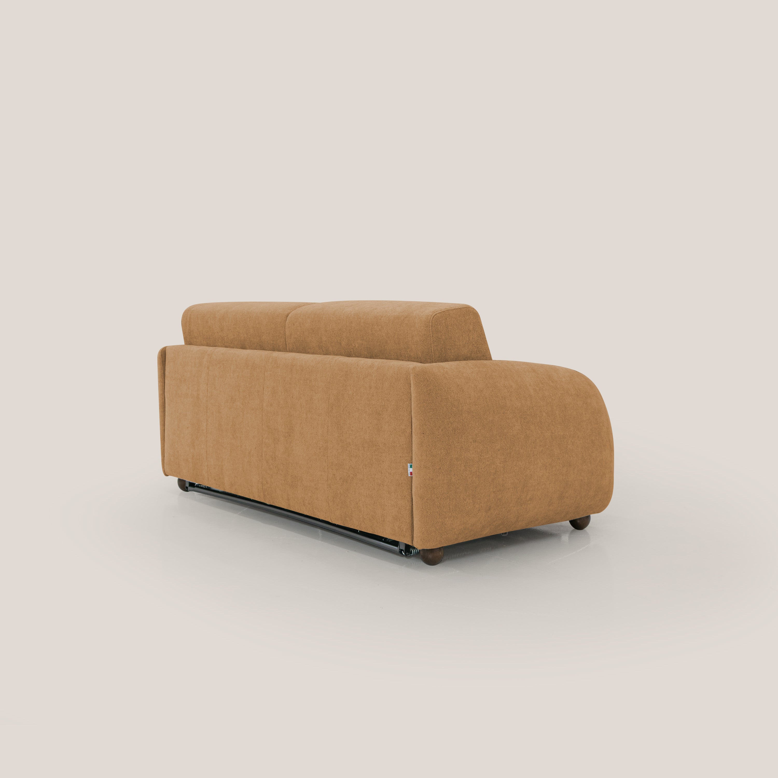 Giglio divano letto scandinavo japandi con materasso H18 cm in tessuto Bouclé impermeabile T07 arancio - divani.store