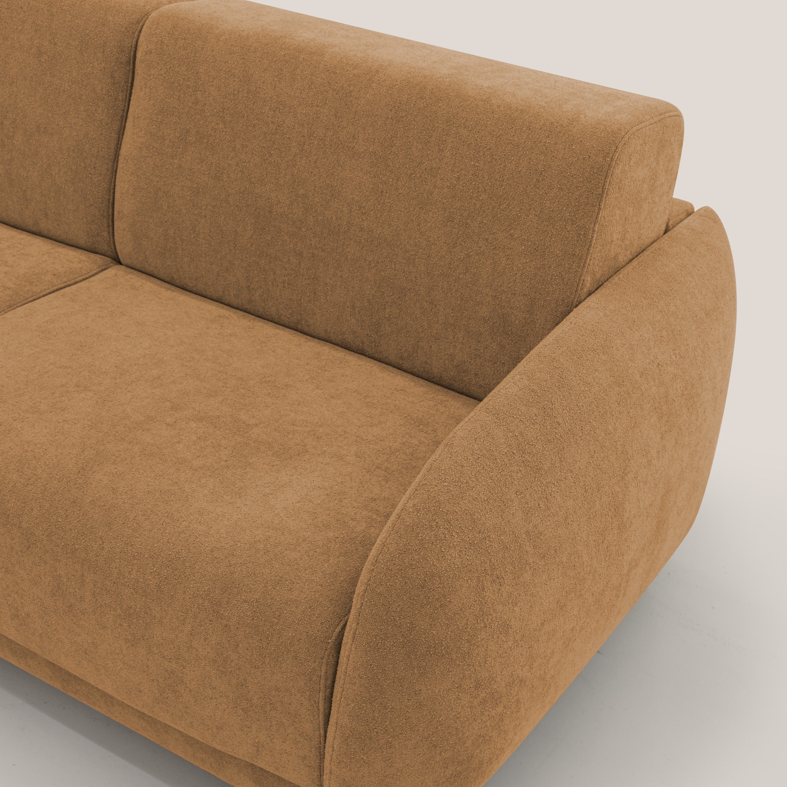 Giglio divano letto scandinavo japandi con materasso H18 cm in tessuto Bouclé impermeabile T07 arancio - divani.store