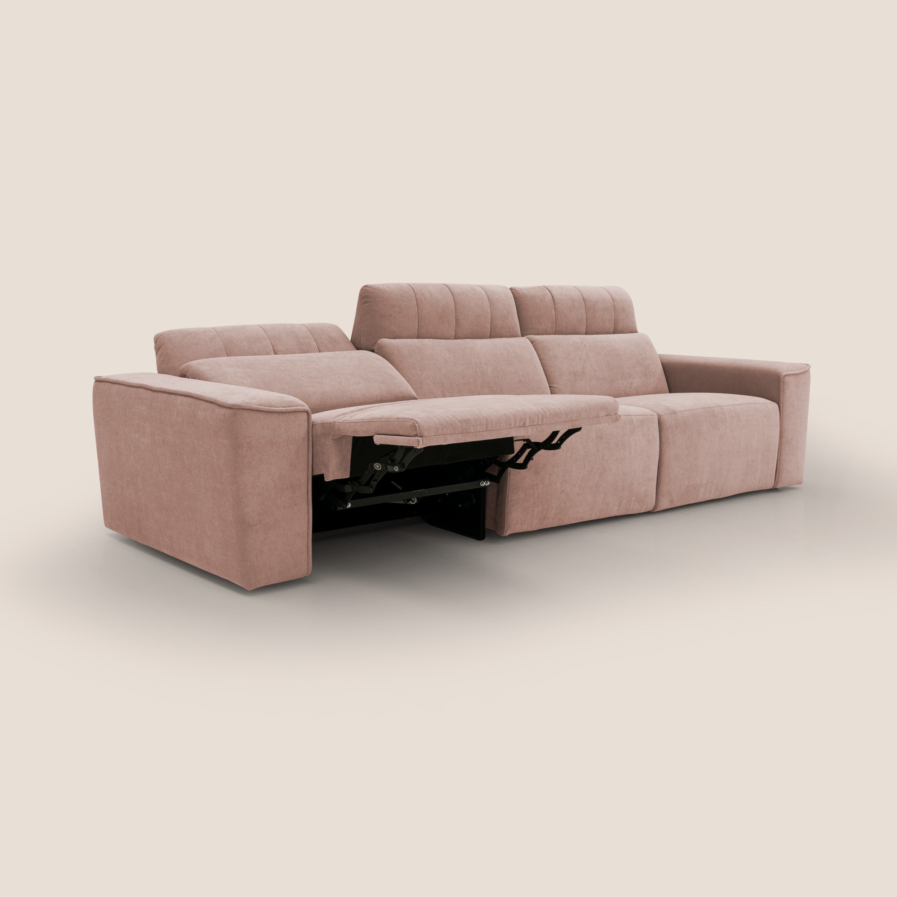 Clark Divano modulare 3 sedute con opzione relax elettrico in tessuto smacchiabile impermeabile T17 rosa - divani.store
