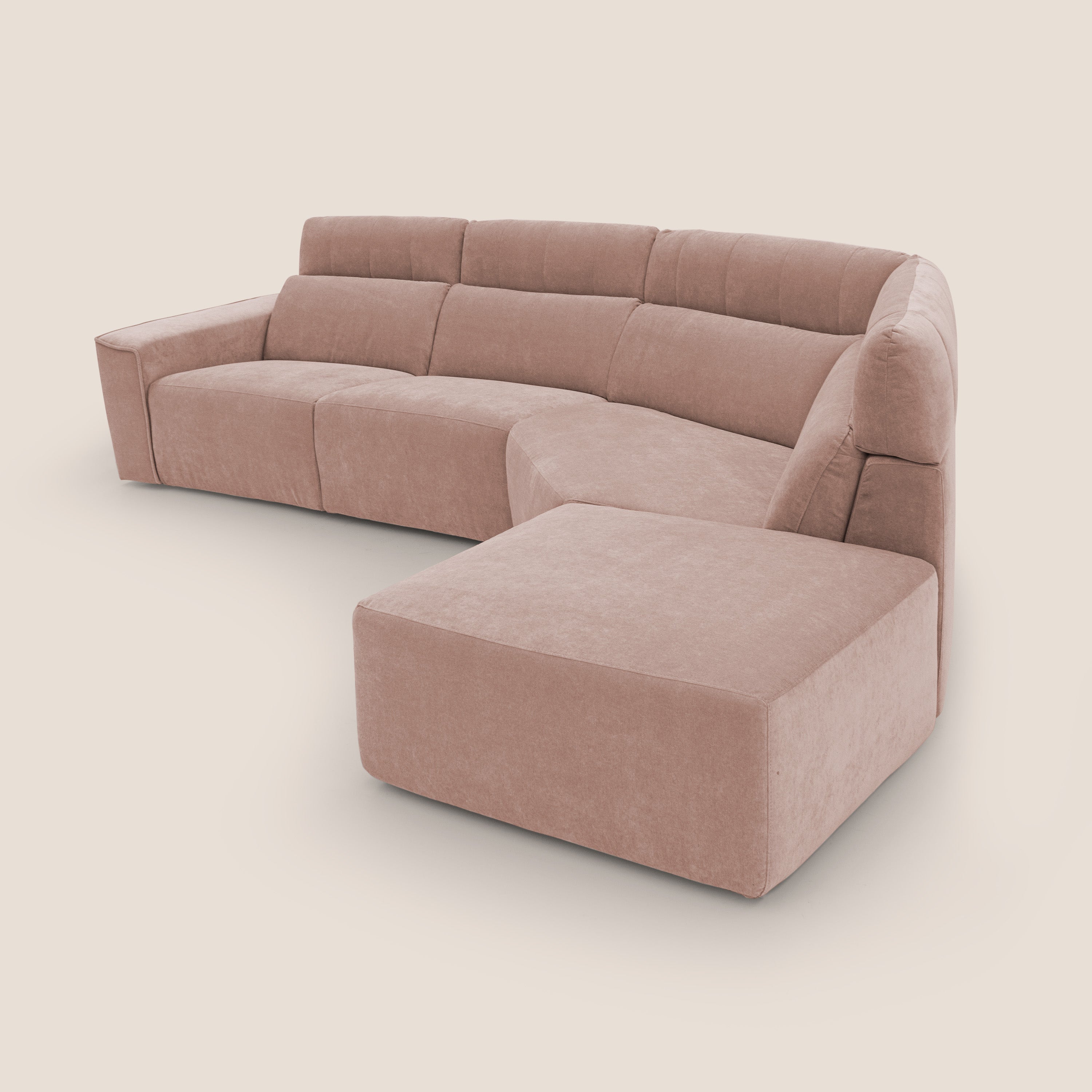 Clark Divano angolare con opzione relax elettrico in tessuto smacchiabile impermeabile T17 rosa - divani.store