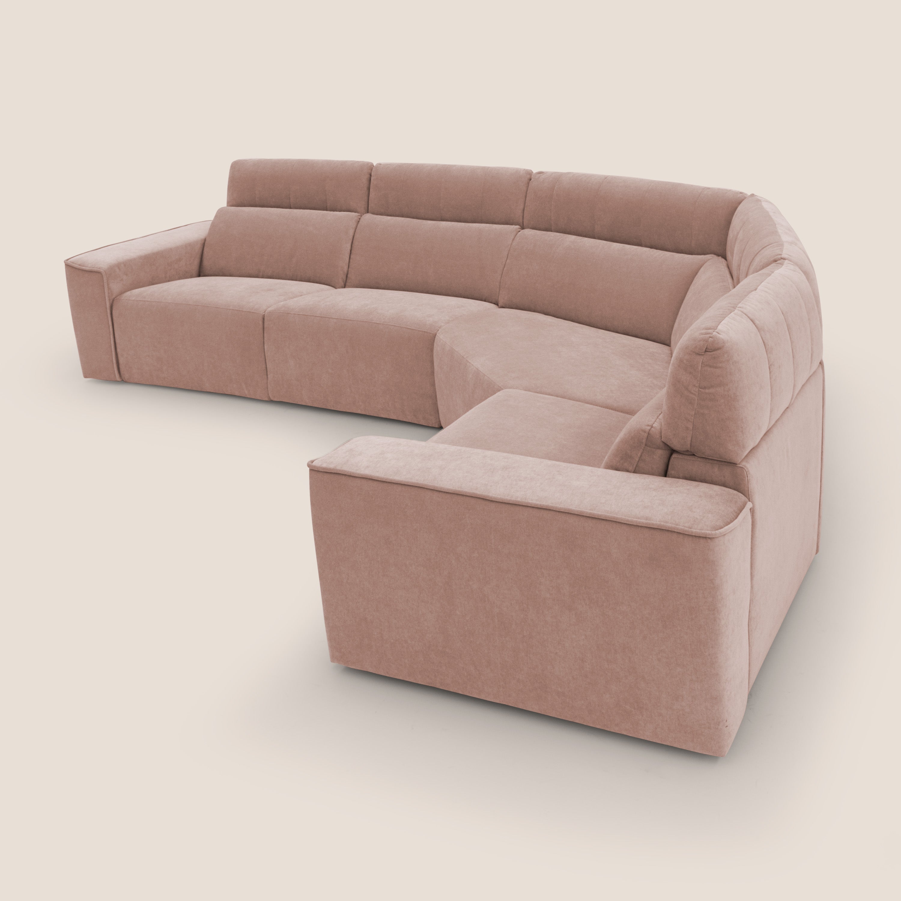 Clark Divano modulare angolare REVERSIBILE con opzione relax elettrico in tessuto smacchiabile impermeabile T17 rosa - divani.store