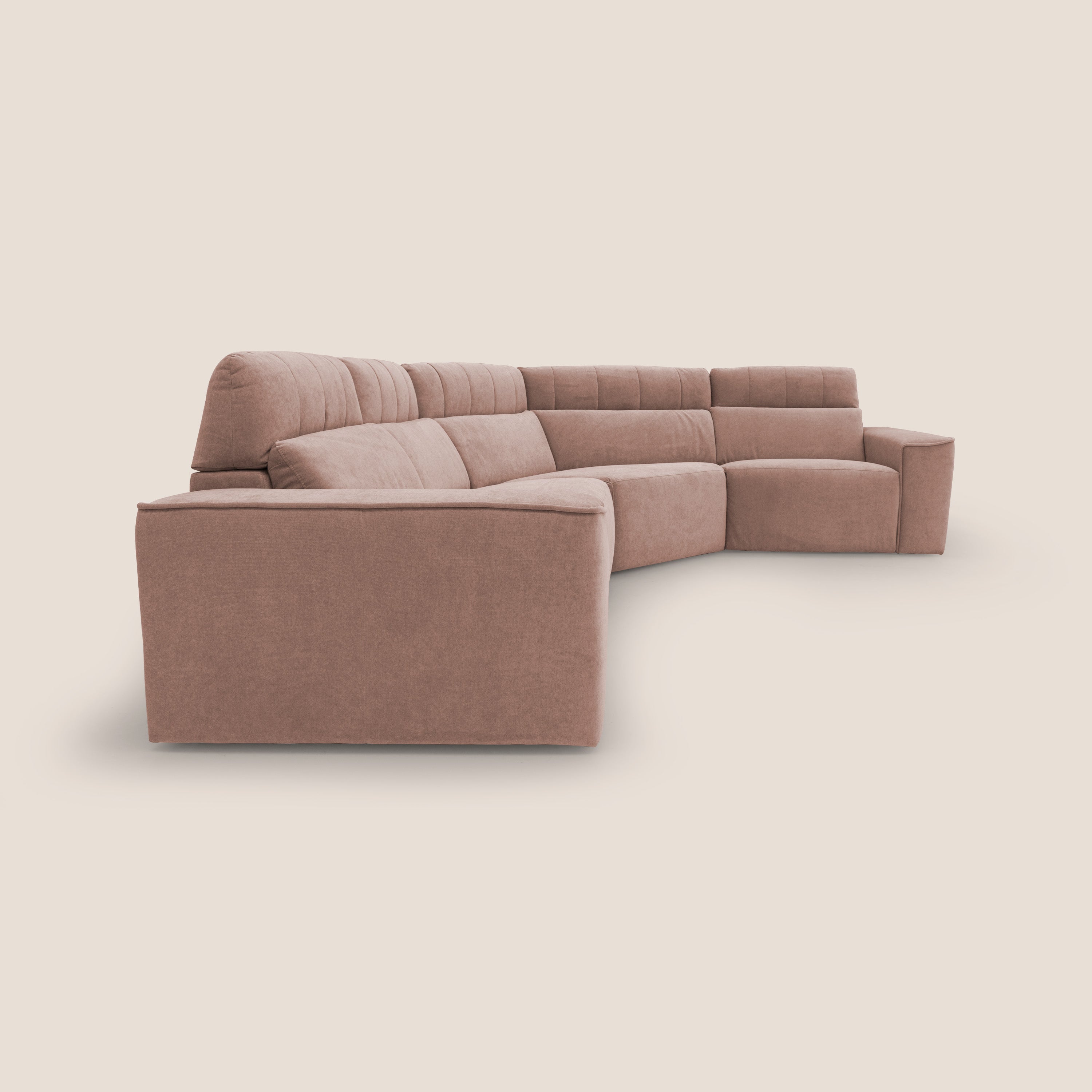 Clark Divano modulare angolare REVERSIBILE con opzione relax elettrico in tessuto smacchiabile impermeabile T17 rosa - divani.store