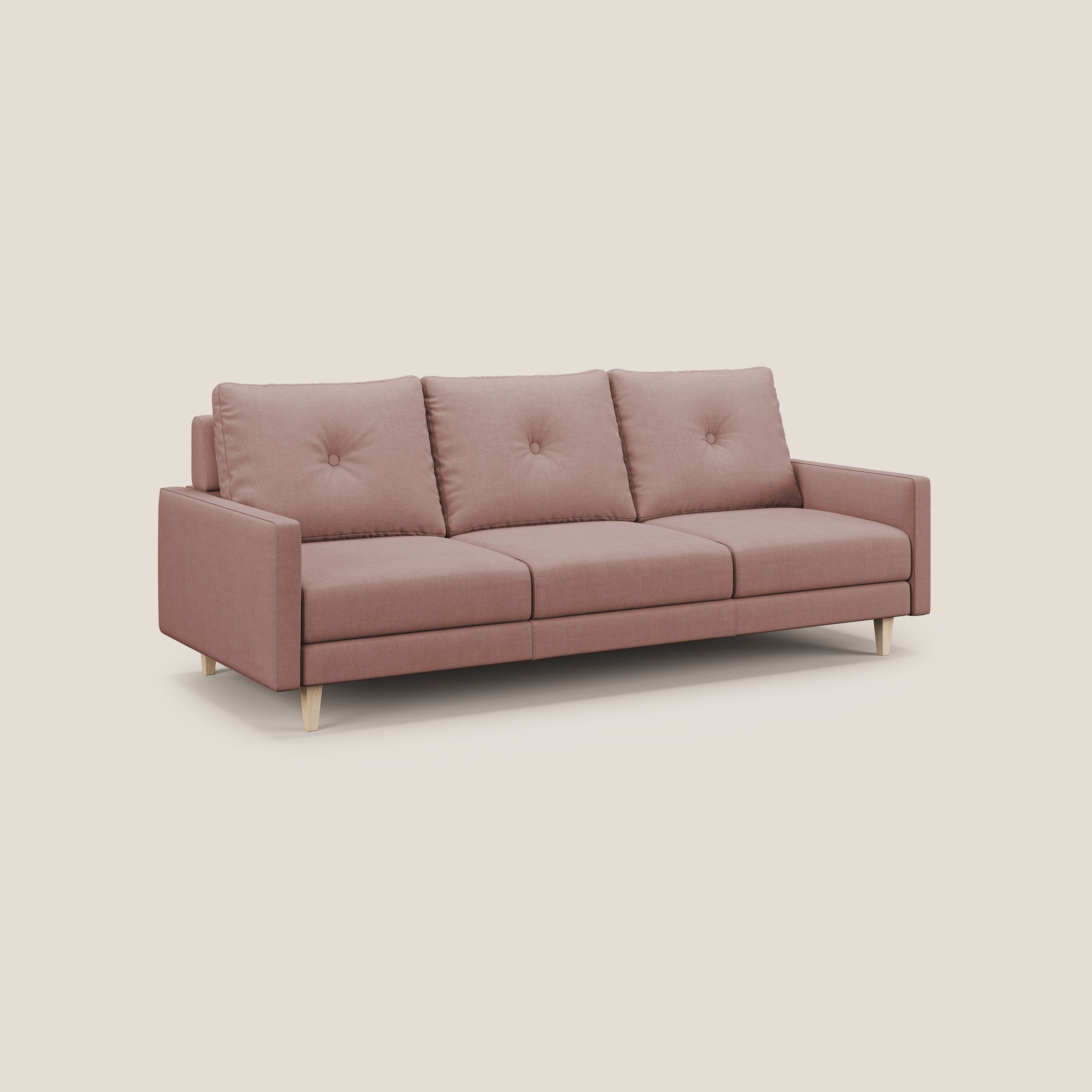 Matisse divano a 3 sedute allungabili e schienali in piuma d'oca in tessuto smacchiabile T17 rosa - divani.store