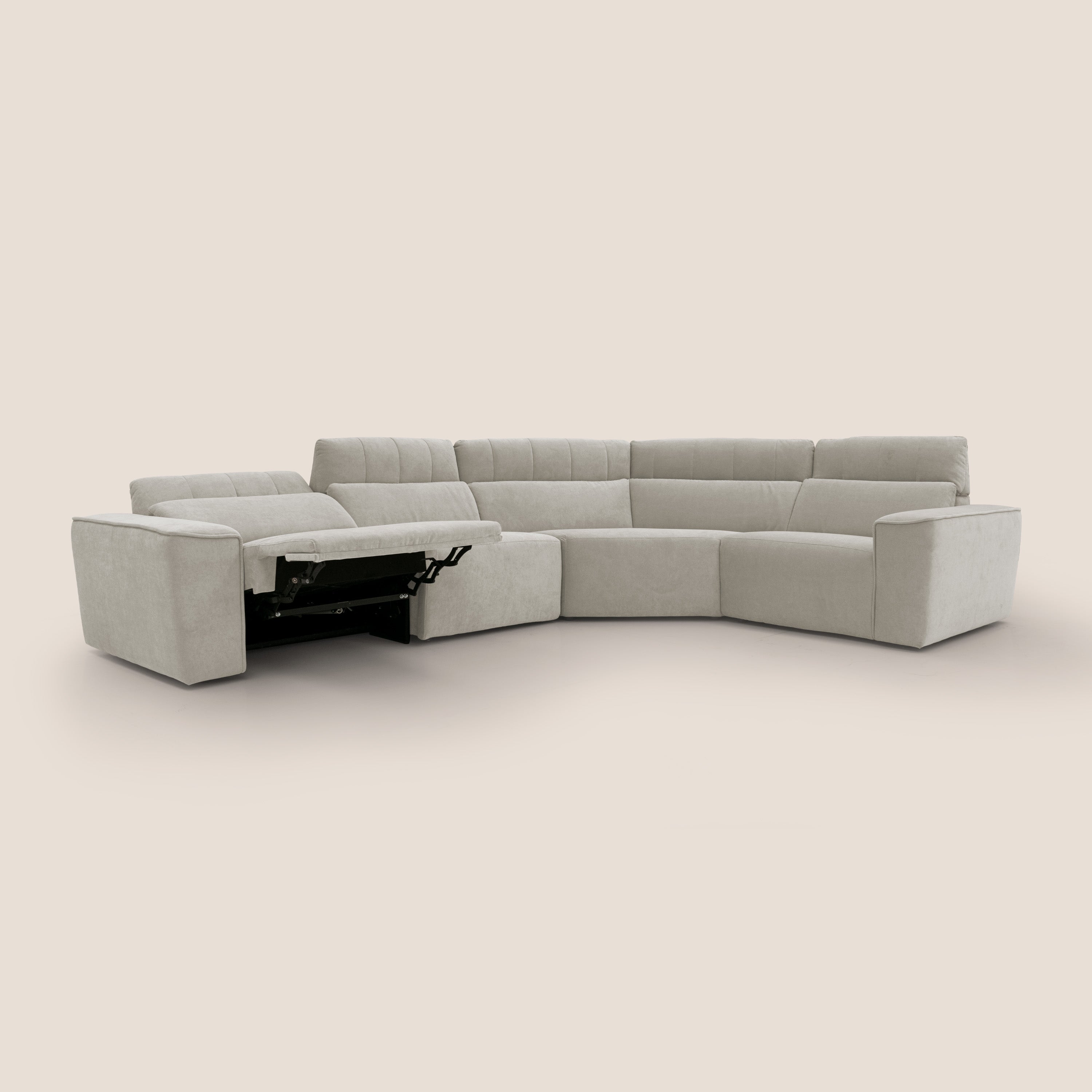 Clark Divano modulare angolare REVERSIBILE con opzione relax elettrico in tessuto smacchiabile impermeabile T17 panna - divani.store