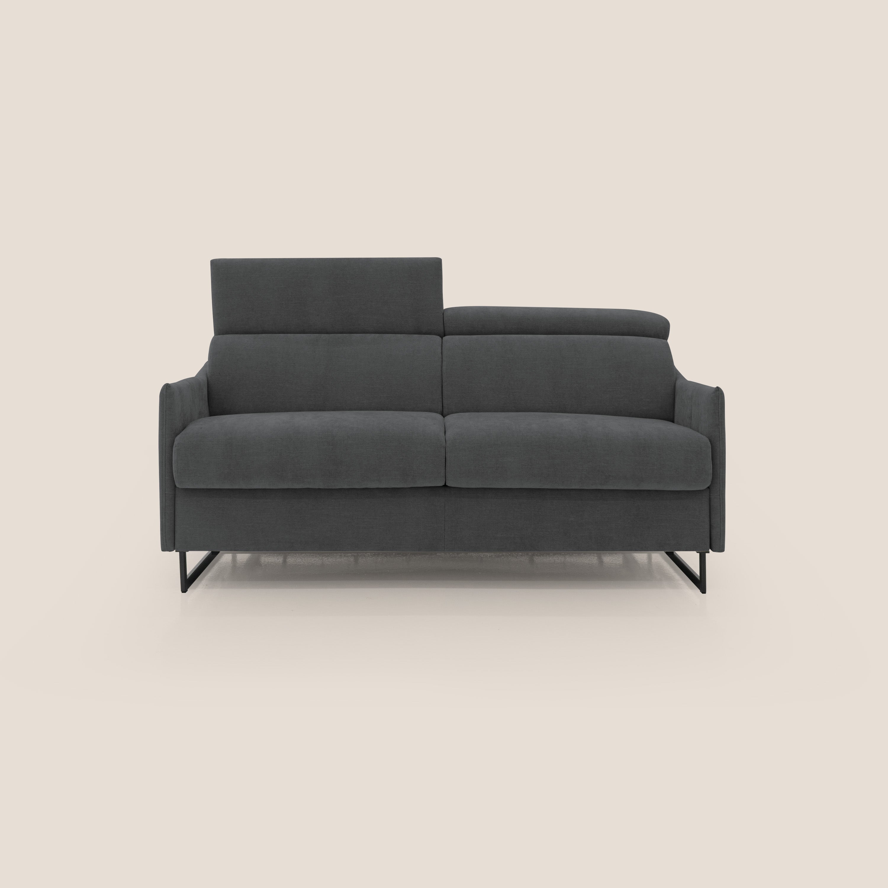 Loto divano letto salvaspazio materasso H18 cm con piedi alti in morbido tessuto impermeabile T14 antracite - divani.store