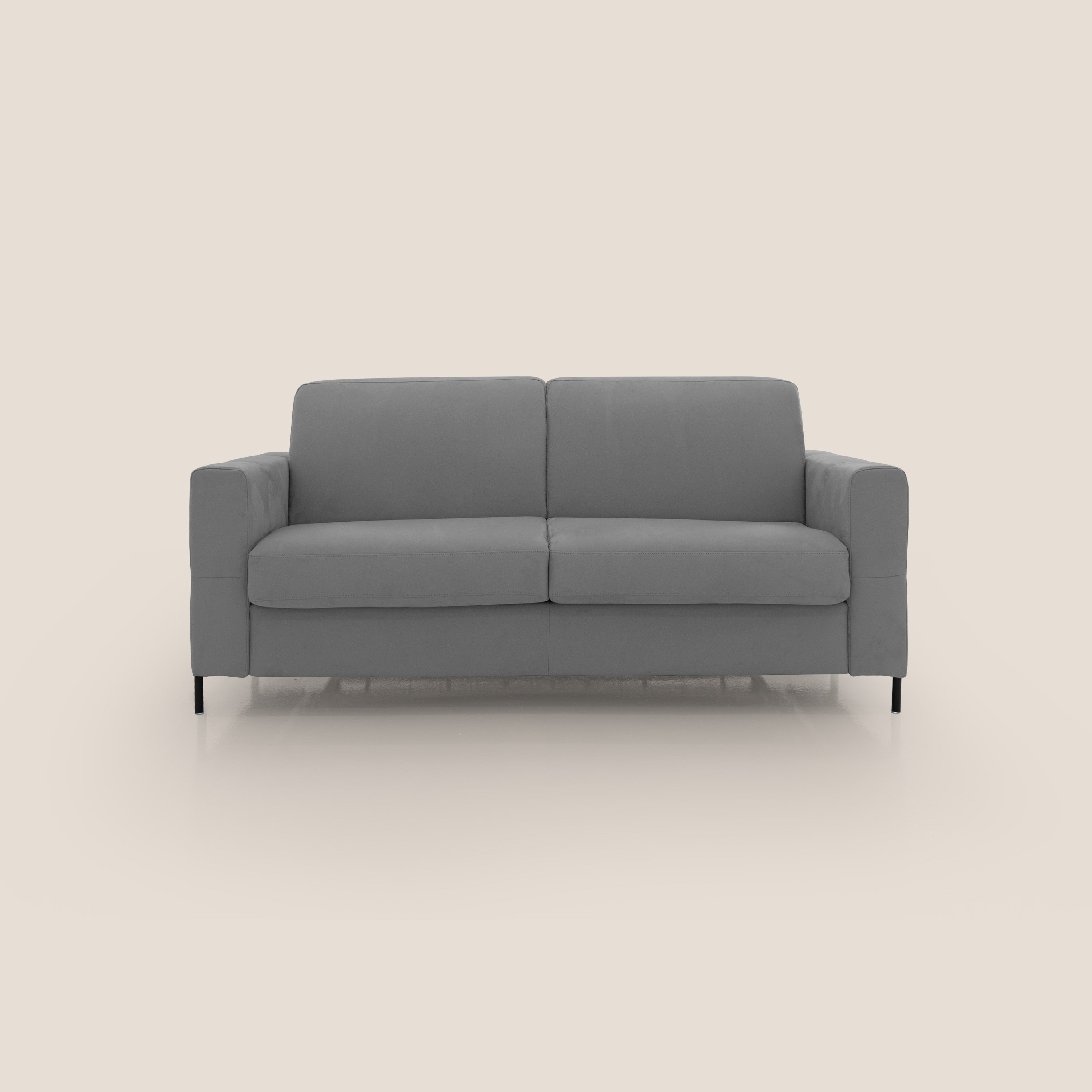 Ortensia divano letto materasso H18 cm con piedi alti in elegante microfibra smacchiabile T11 grigio - divani.store