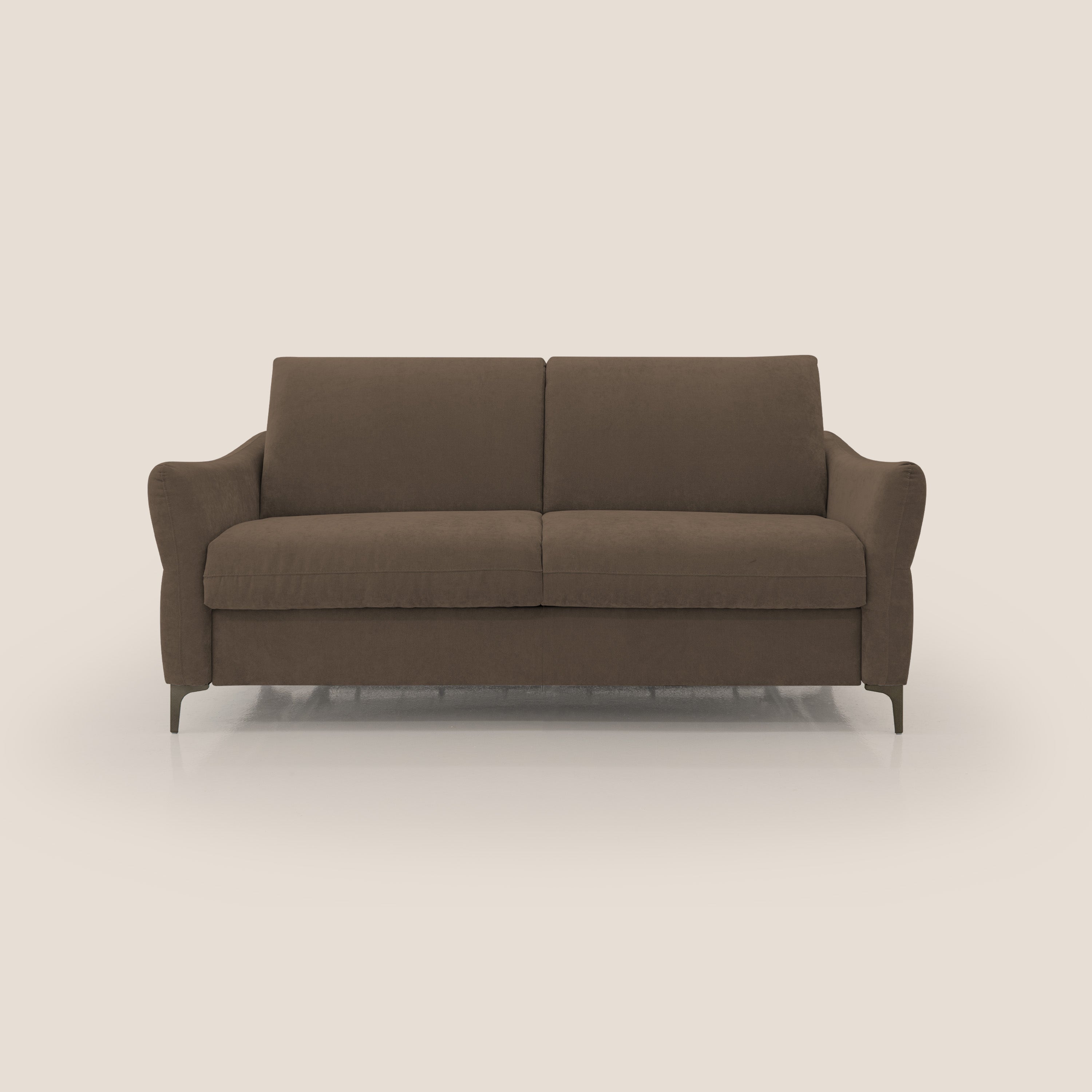 Dalia divano letto con materasso H18 cm e piedi alti in raffinato tessuto smacchiabile T17 marrone - divani.store