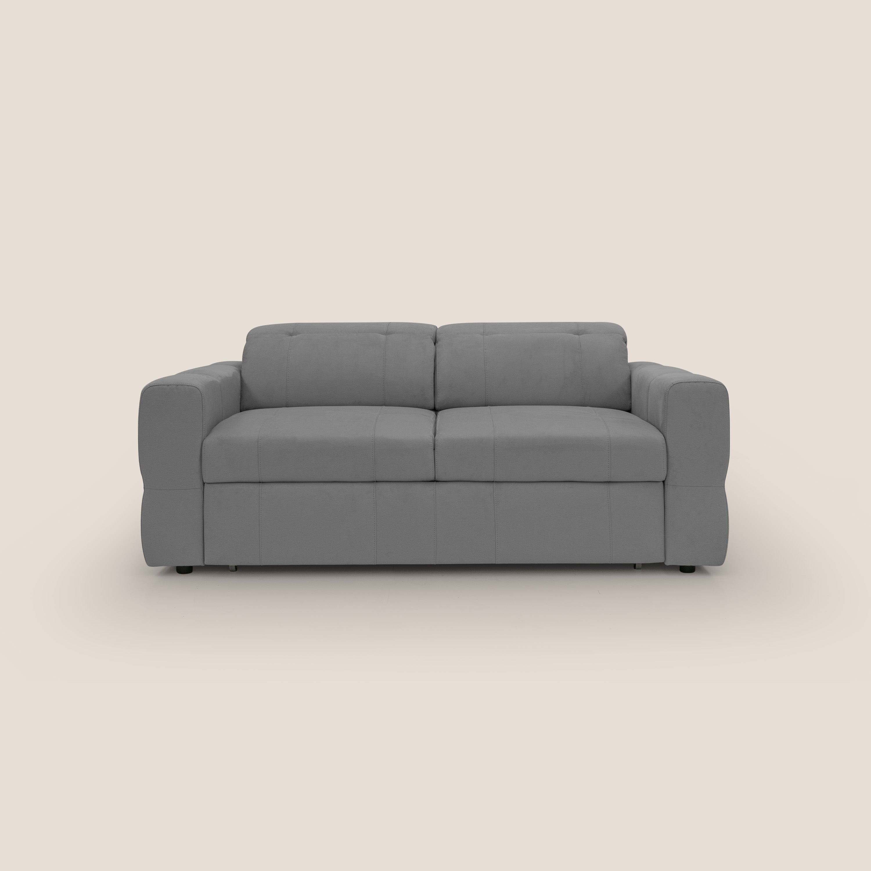 Kronos Divano con pouf estraibile poggiapiedi e poggiatesta reclinabili in morbida microfibra impermeabile T11 grigio - divani.store