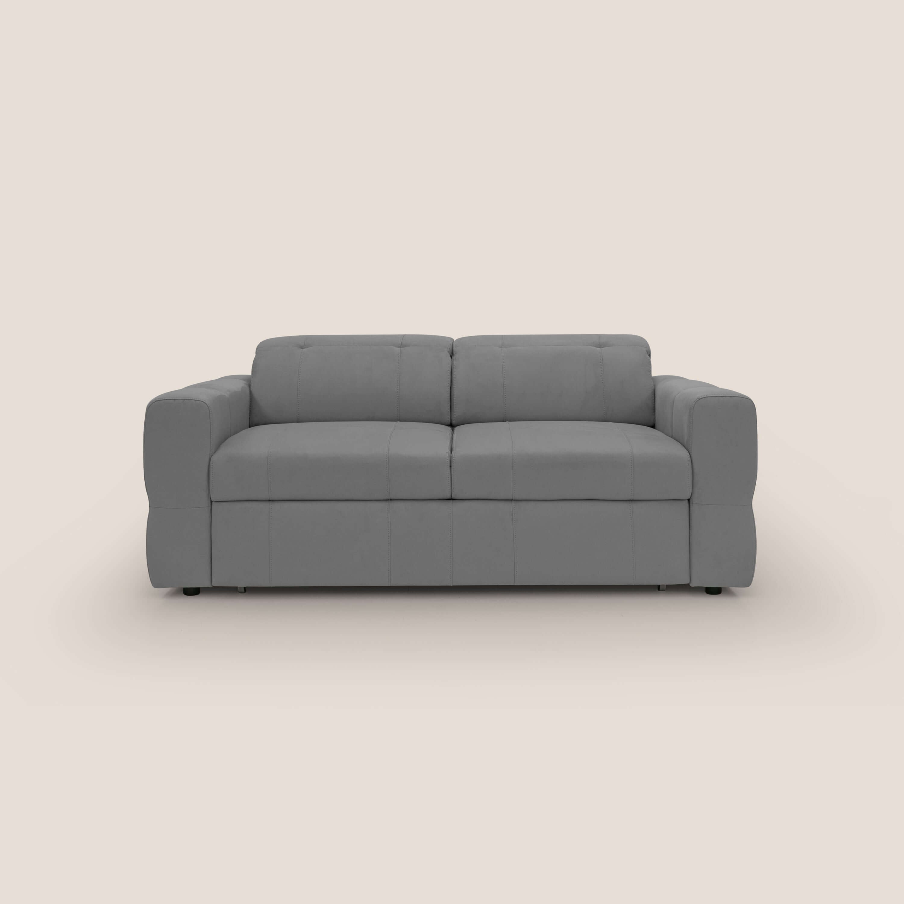 Kronos Divano con pouf estraibile poggiapiedi e poggiatesta reclinabili in morbida microfibra impermeabile T11 grigio - divani.store