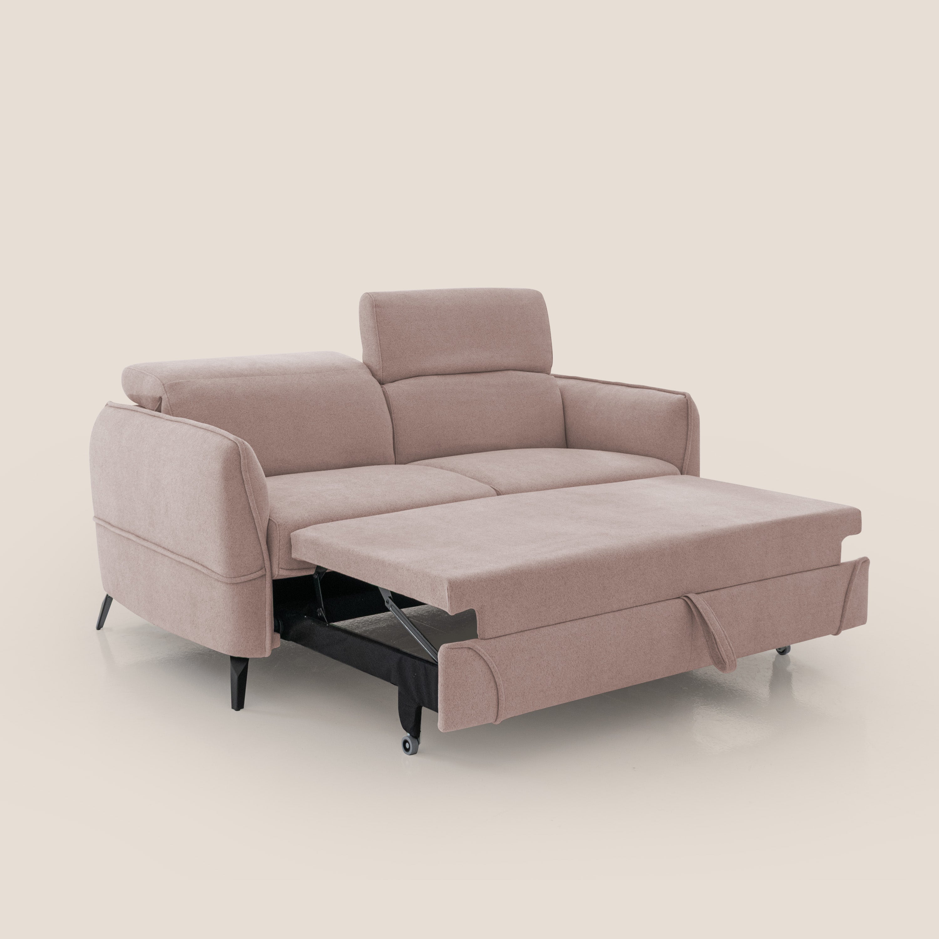 Bloom Divano con poggiapiedi estraibile piedini alti e poggiatesta reclinabili in tessuto bouclé impermeabile T07 rosa - divani.store