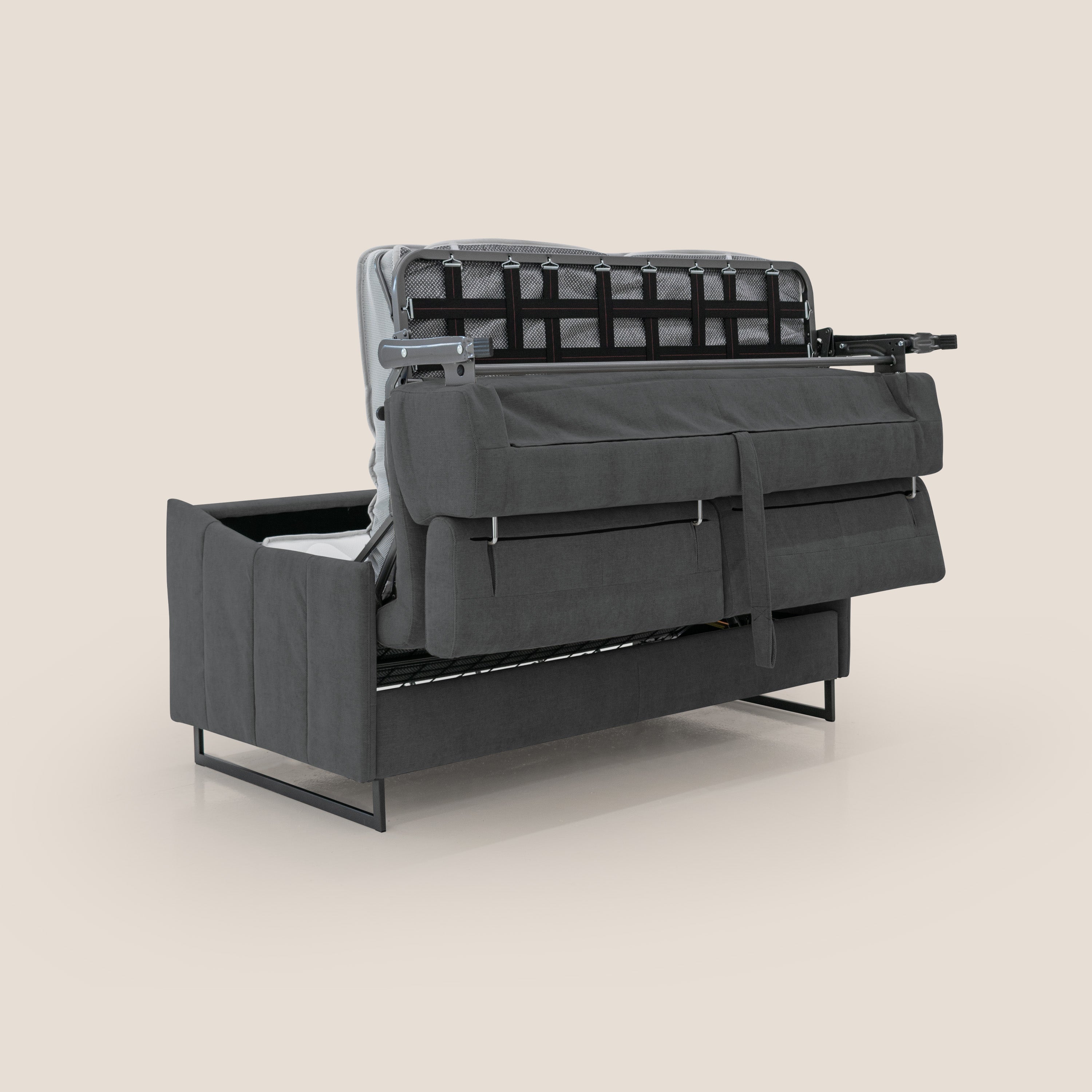 Loto divano letto salvaspazio materasso H18 cm con piedi alti in morbido tessuto impermeabile T14 antracite - divani.store