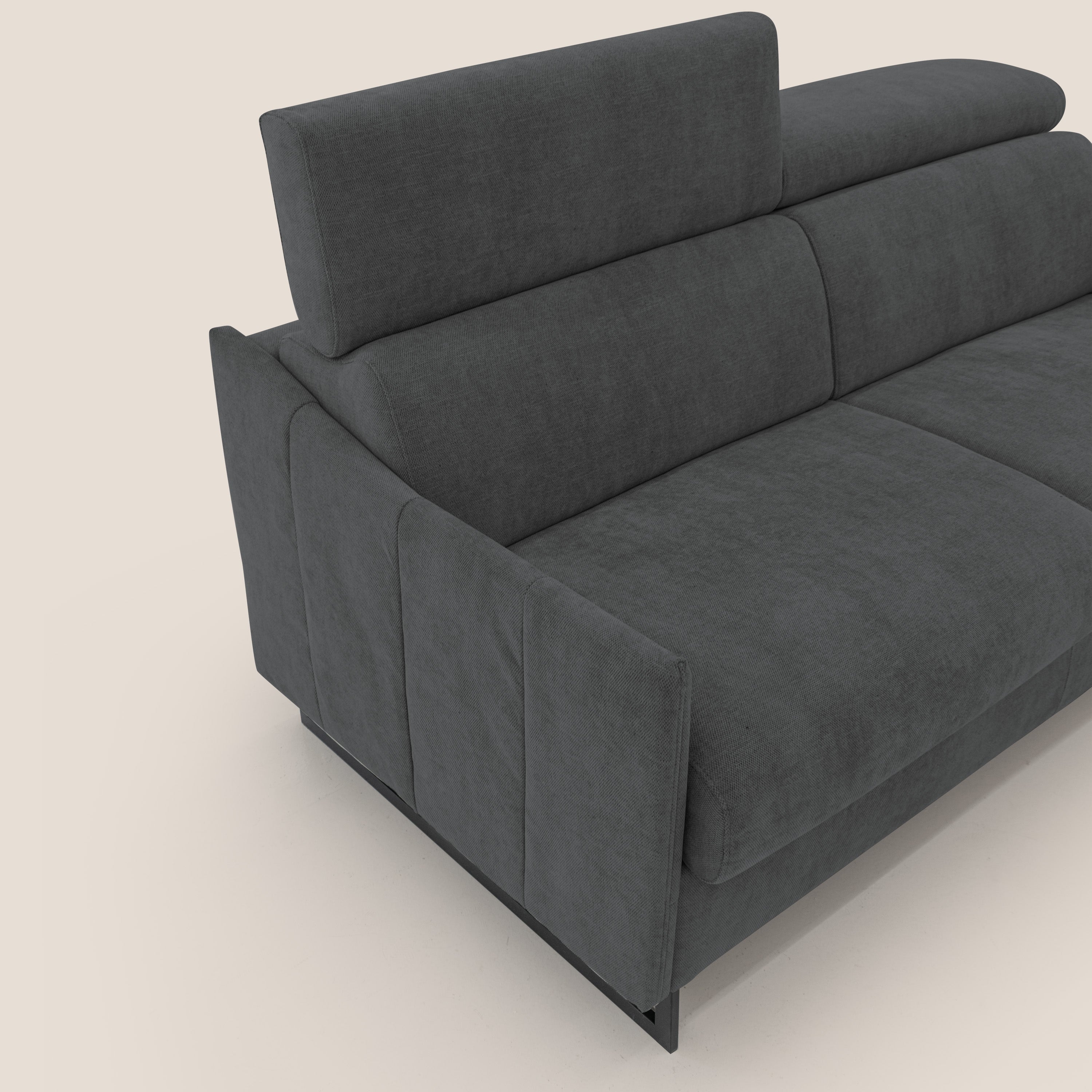 Loto divano letto salvaspazio materasso H18 cm con piedi alti in morbido tessuto impermeabile T14 antracite - divani.store