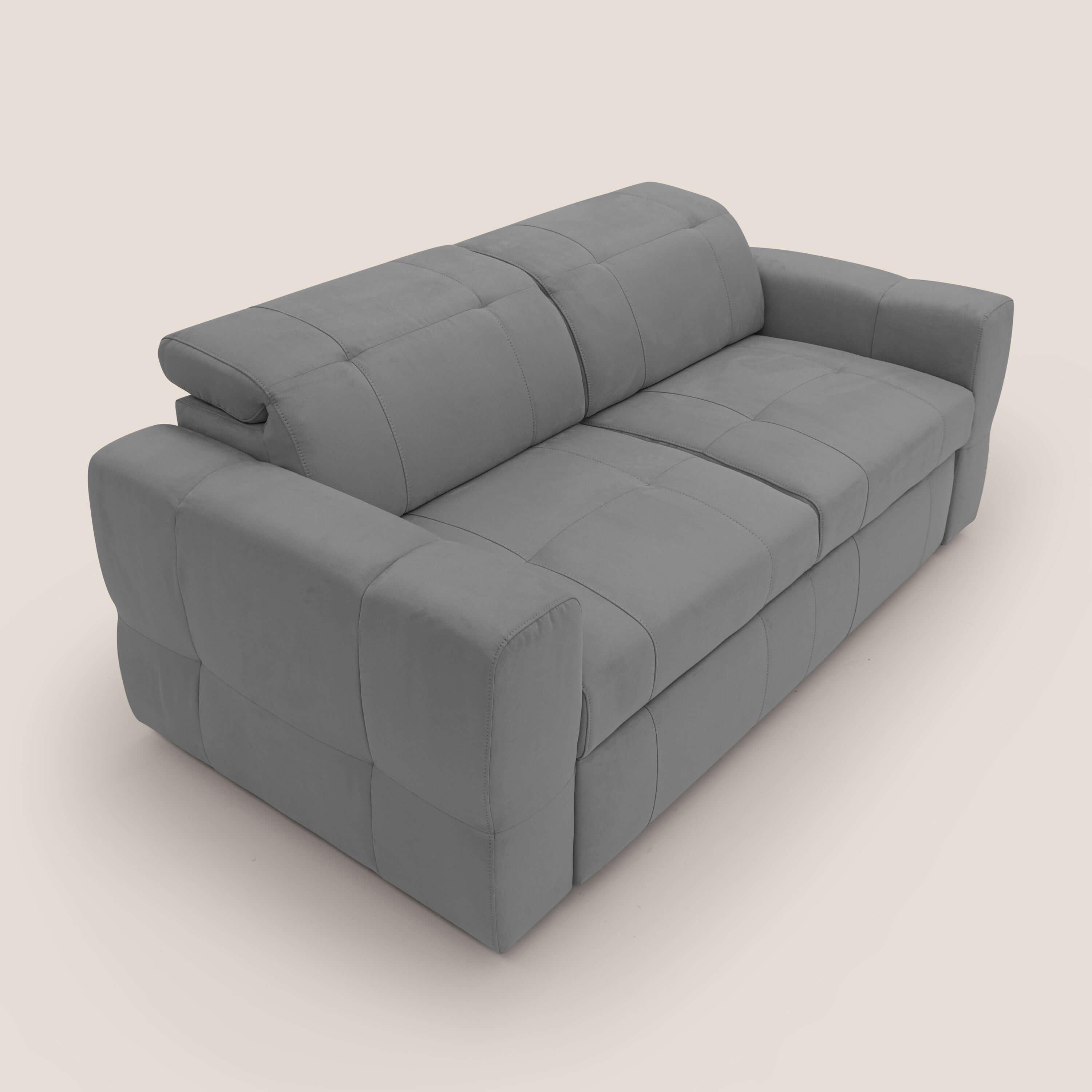 Kronos Divano con pouf estraibile poggiapiedi e poggiatesta reclinabili in morbida microfibra impermeabile T11 grigio - divani.store