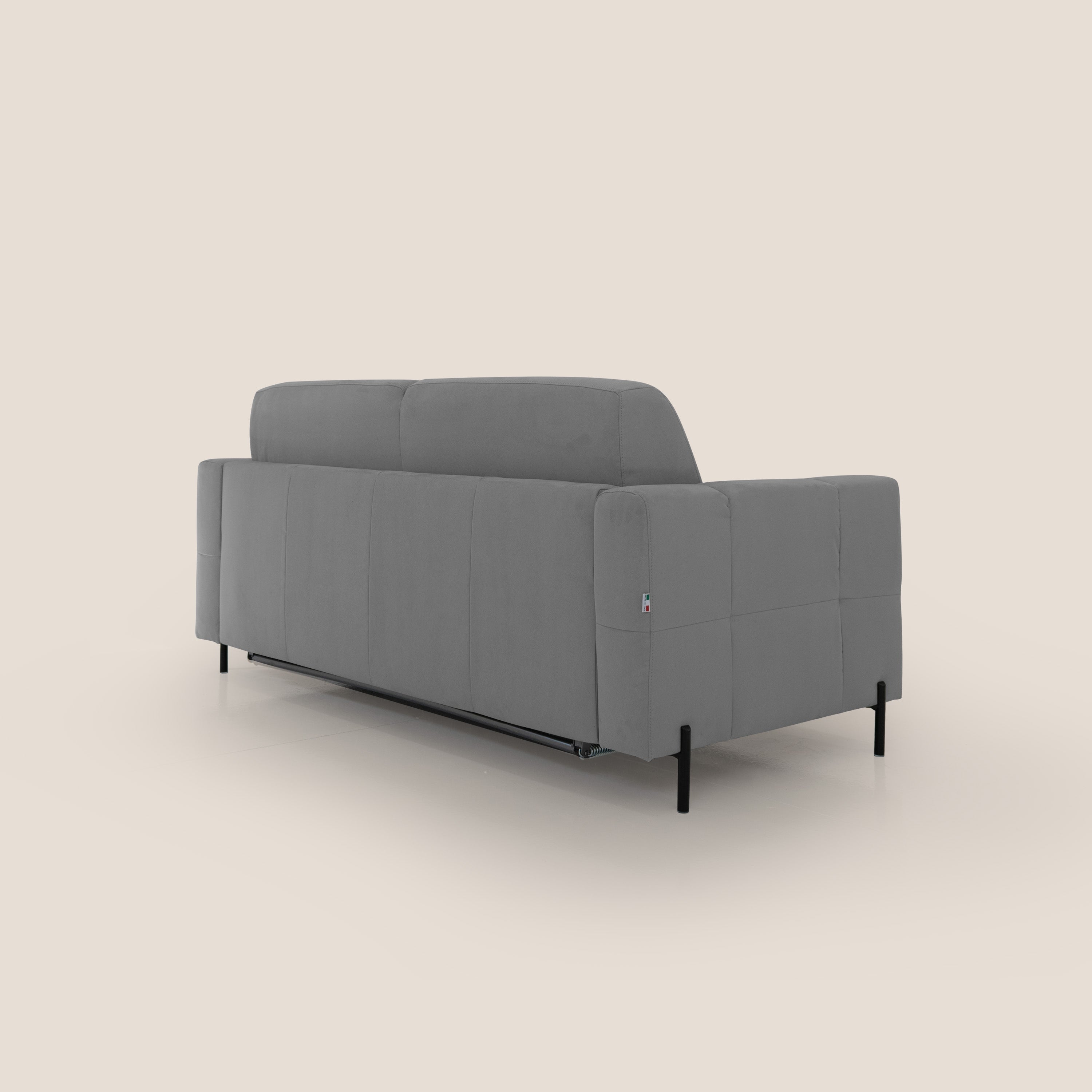 Ortensia divano letto materasso H18 cm con piedi alti in elegante microfibra smacchiabile T11 grigio - divani.store
