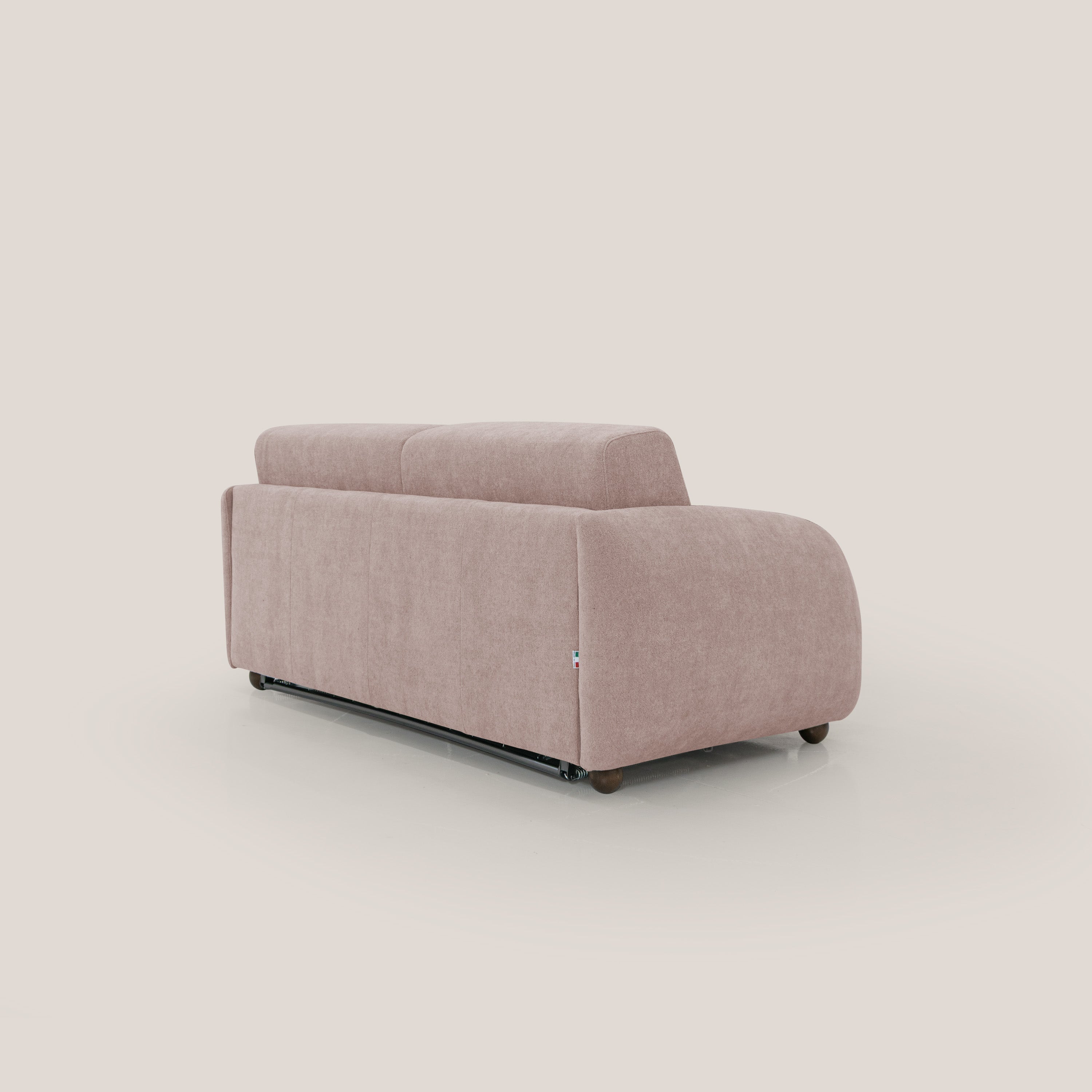 Giglio divano letto scandinavo japandi con materasso H18 cm in tessuto Bouclé impermeabile T07 rosa - divani.store