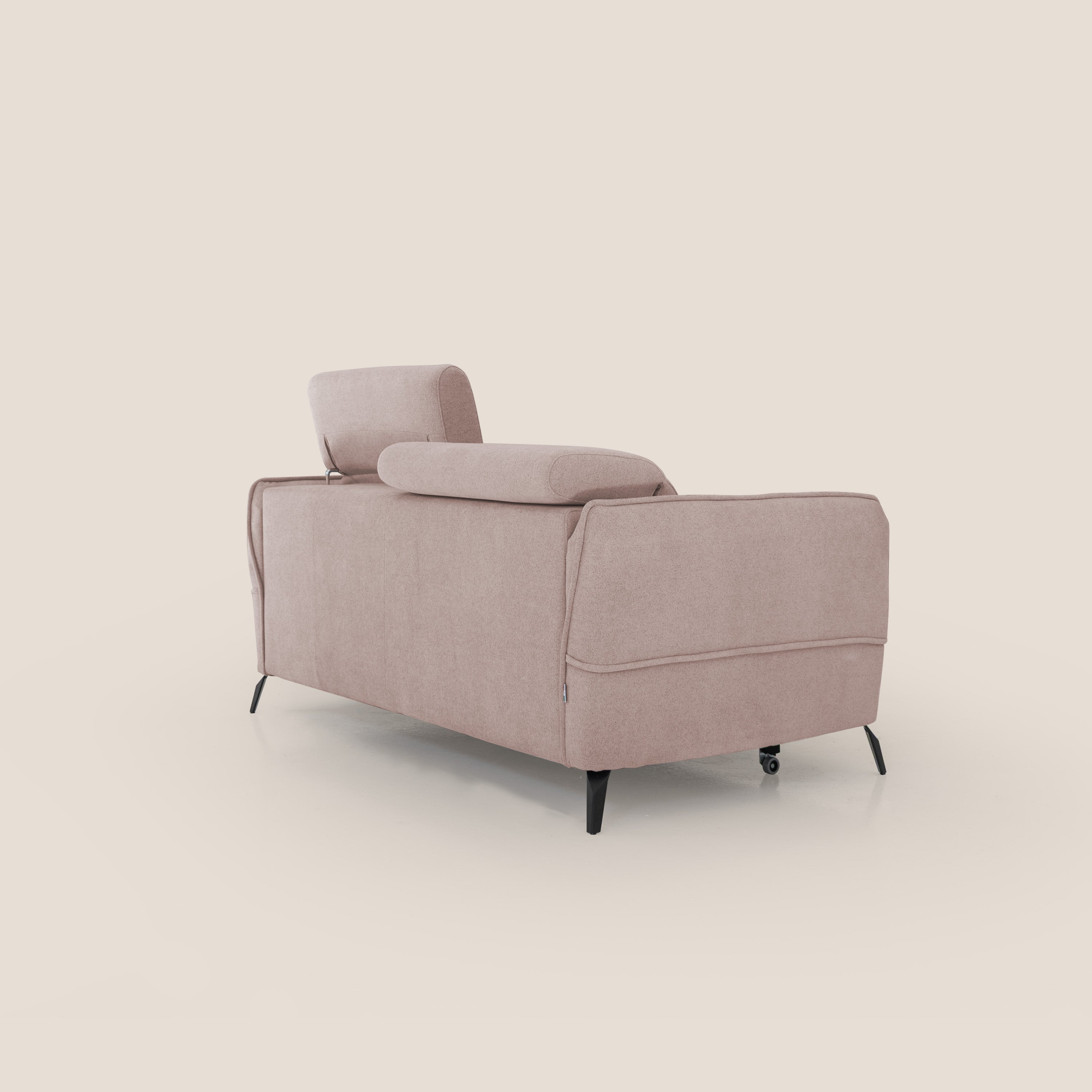 Bloom Divano con poggiapiedi estraibile piedini alti e poggiatesta reclinabili in tessuto bouclé impermeabile T07 rosa - divani.store