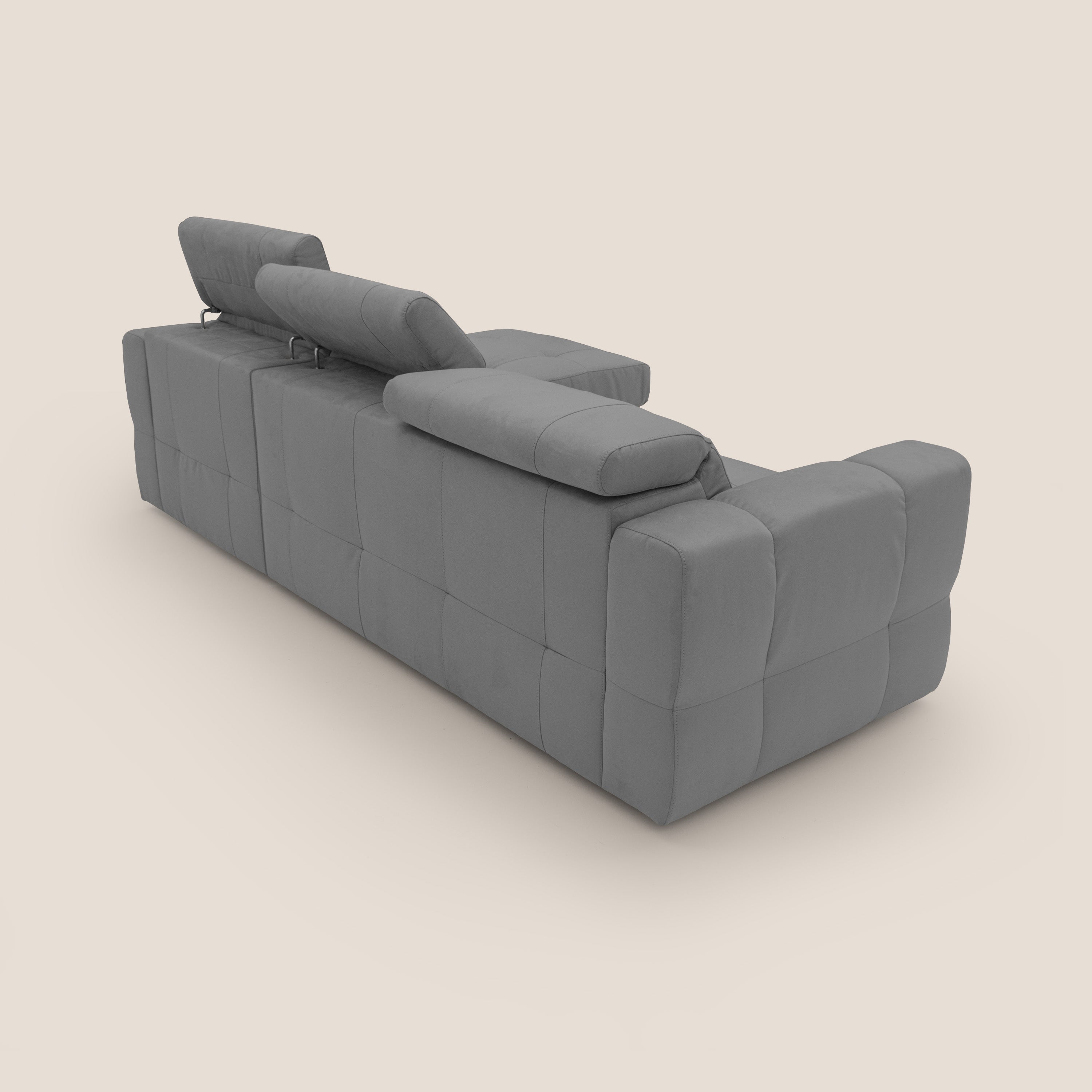 Kronos Divano angolare con pouf estraibile e penisola contenitore in microfibra impermeabile T11 grigio - divani.store