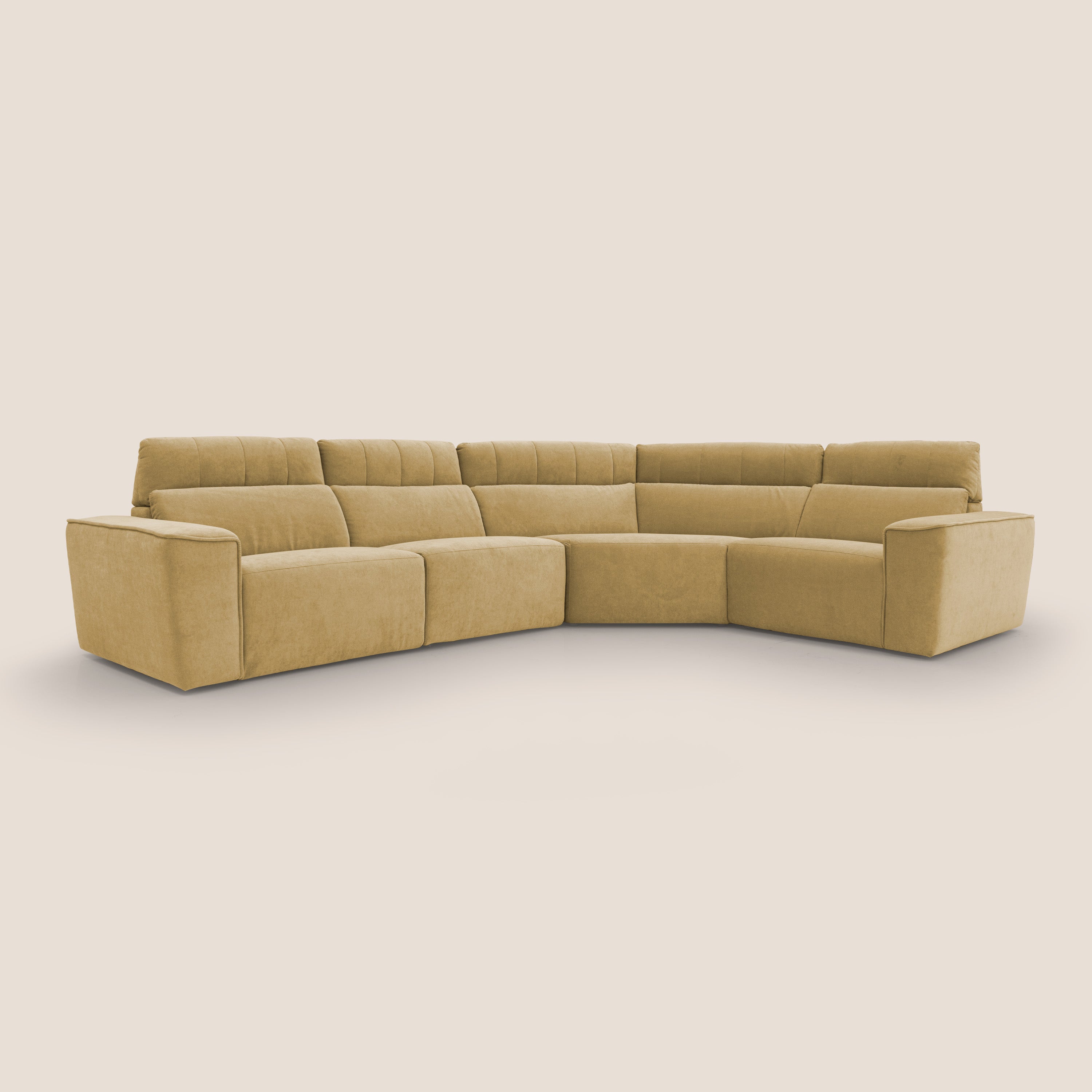 Clark Divano modulare angolare REVERSIBILE con opzione relax elettrico in tessuto smacchiabile impermeabile T17 giallo - divani.store