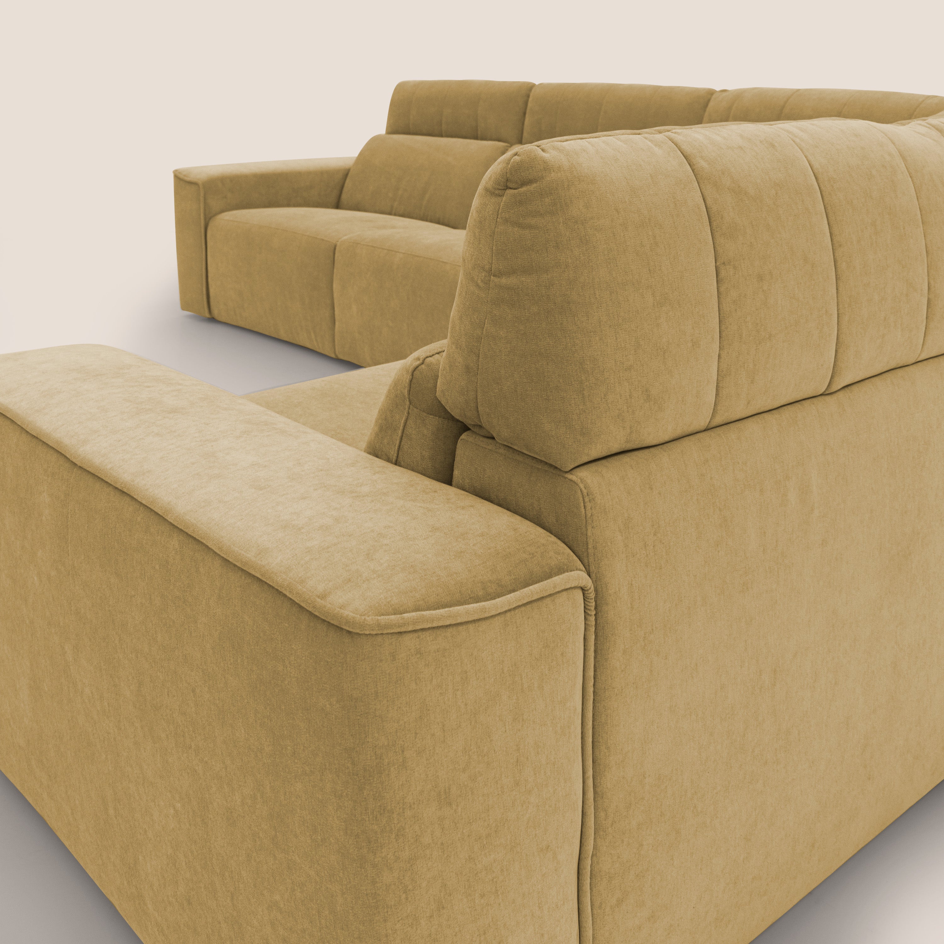 Clark Divano modulare angolare REVERSIBILE con opzione relax elettrico in tessuto smacchiabile impermeabile T17 giallo - divani.store
