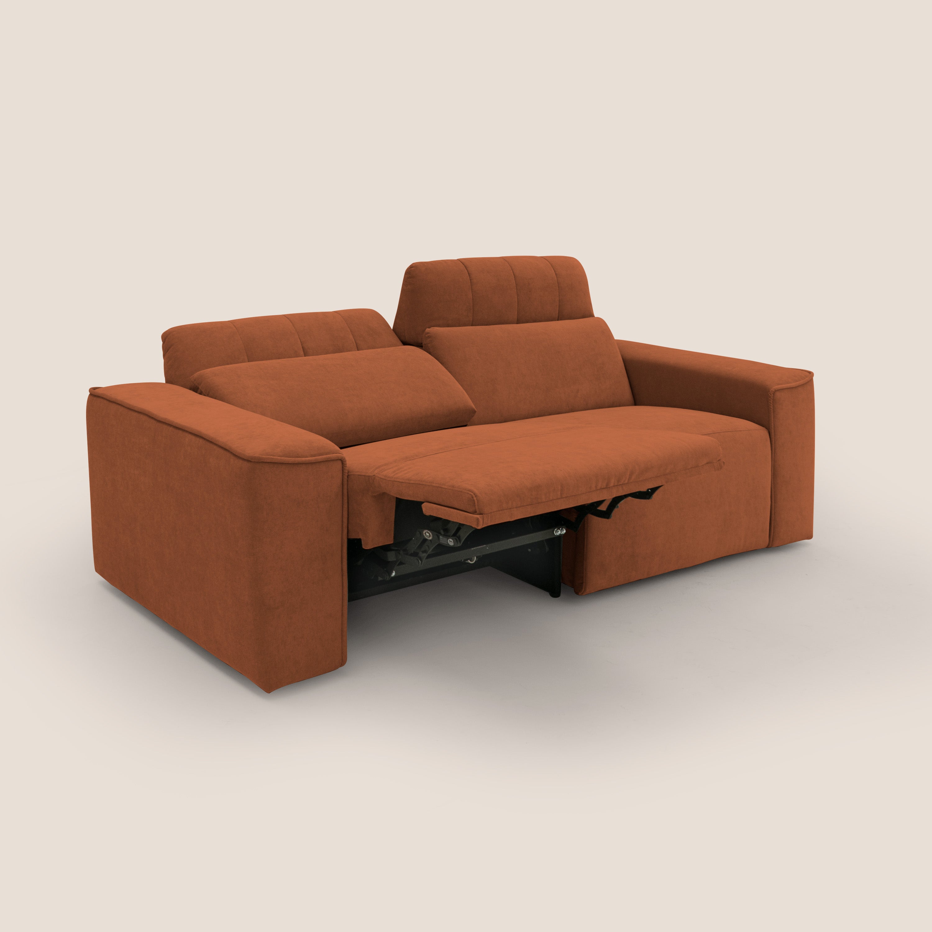 Clark Divano modulare con opzione relax elettrico in tessuto smacchiabile impermeabile T17 arancio - divani.store