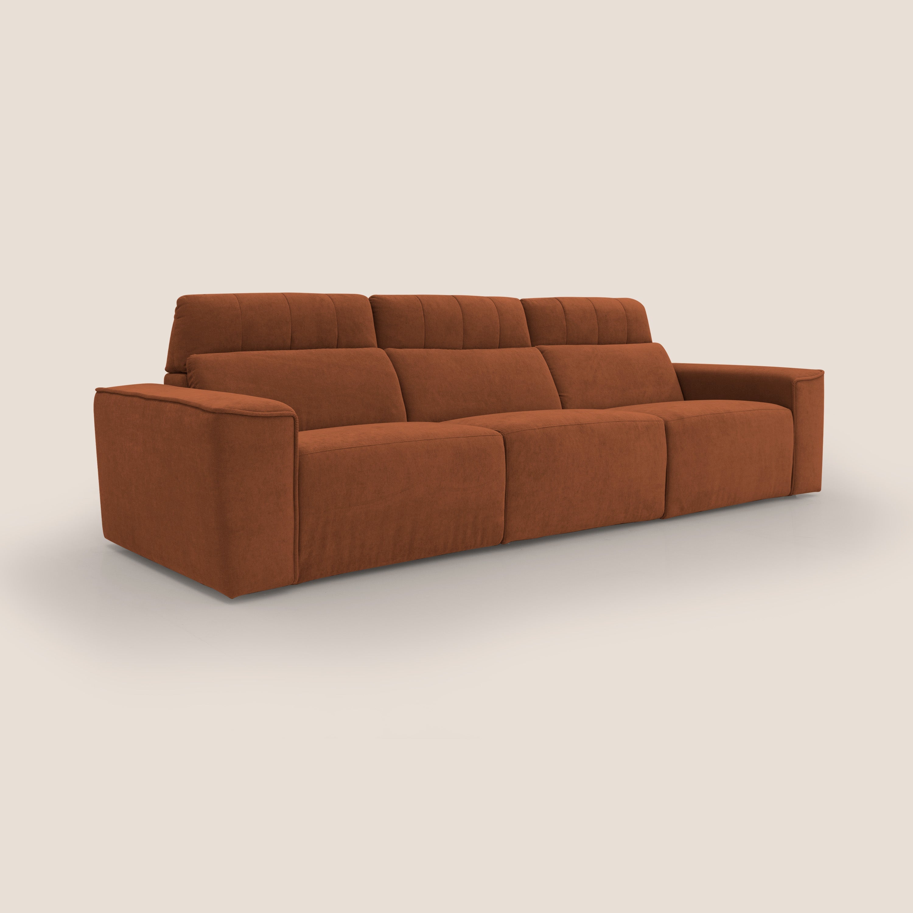 Clark Divano modulare 3 sedute con opzione relax elettrico in tessuto smacchiabile impermeabile T17 arancio - divani.store