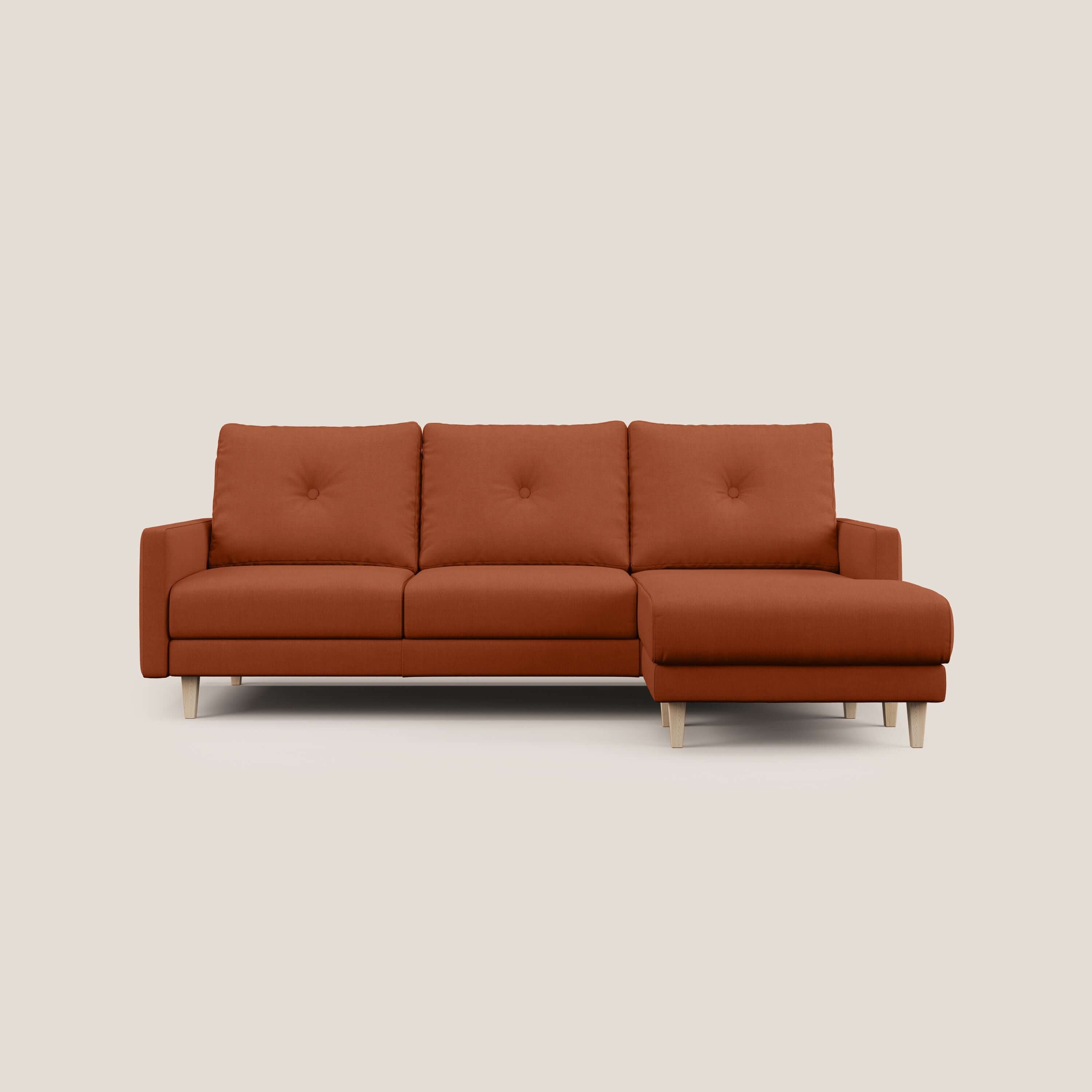 Matisse Divano angolare con sedute scorrevoli in tessuto morbido smacchiabile T17 arancio - divani.store