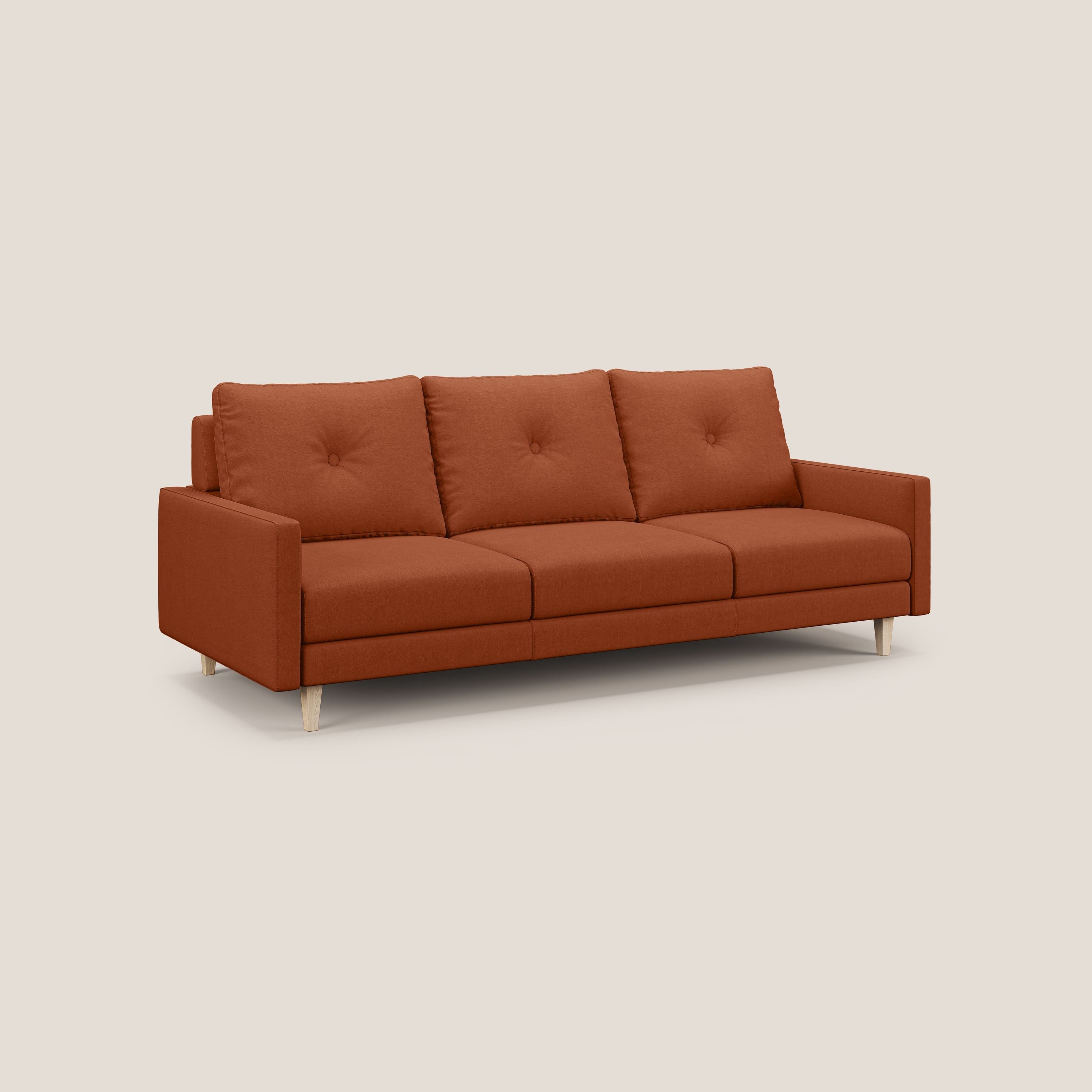 Matisse divano a 3 sedute allungabili e schienali in piuma d'oca in tessuto smacchiabile T17 arancio - divani.store